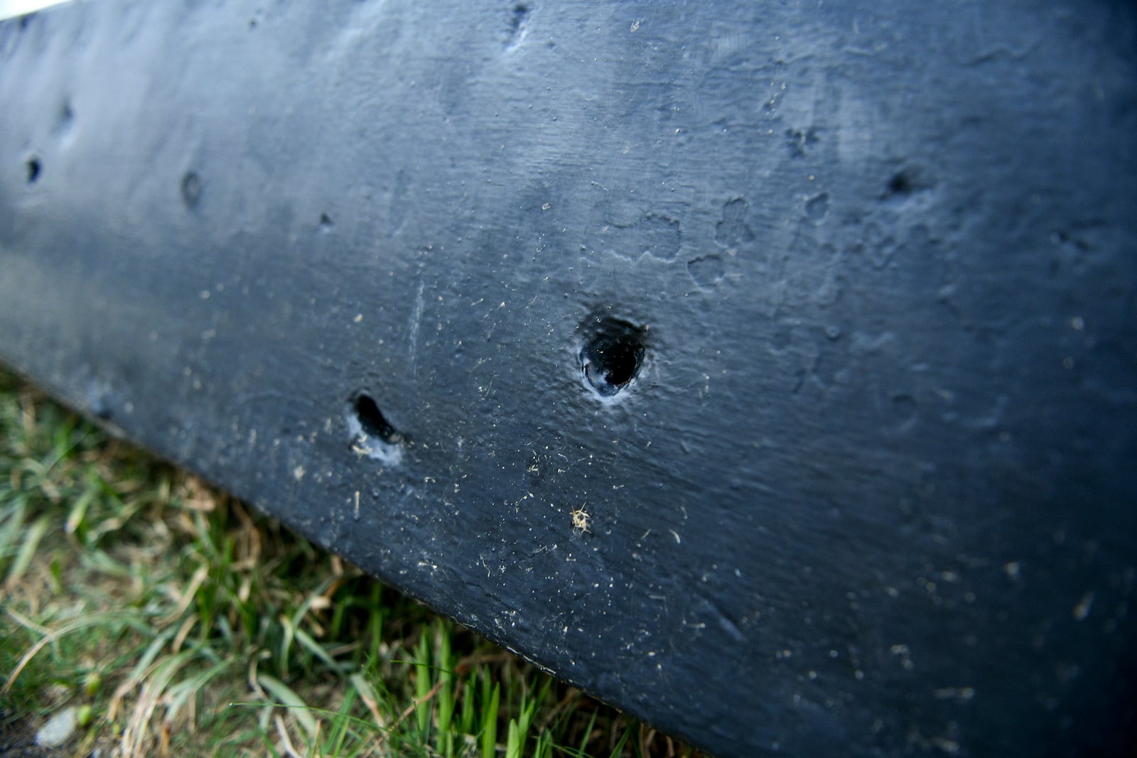 An original blade from the De Zwaan windmill at Windmill Island Gardens park, in Holland, Michigan, April 29, 2021. The windmill was originally built in the Netherlands and during World War II was used as a lookout and hiding place by the Dutch resistance. Bullet holes made by Nazi airplanes that attacked the windmill can still be seen today when visiting the park. (David Guralnick/The Detroit News/TNS)