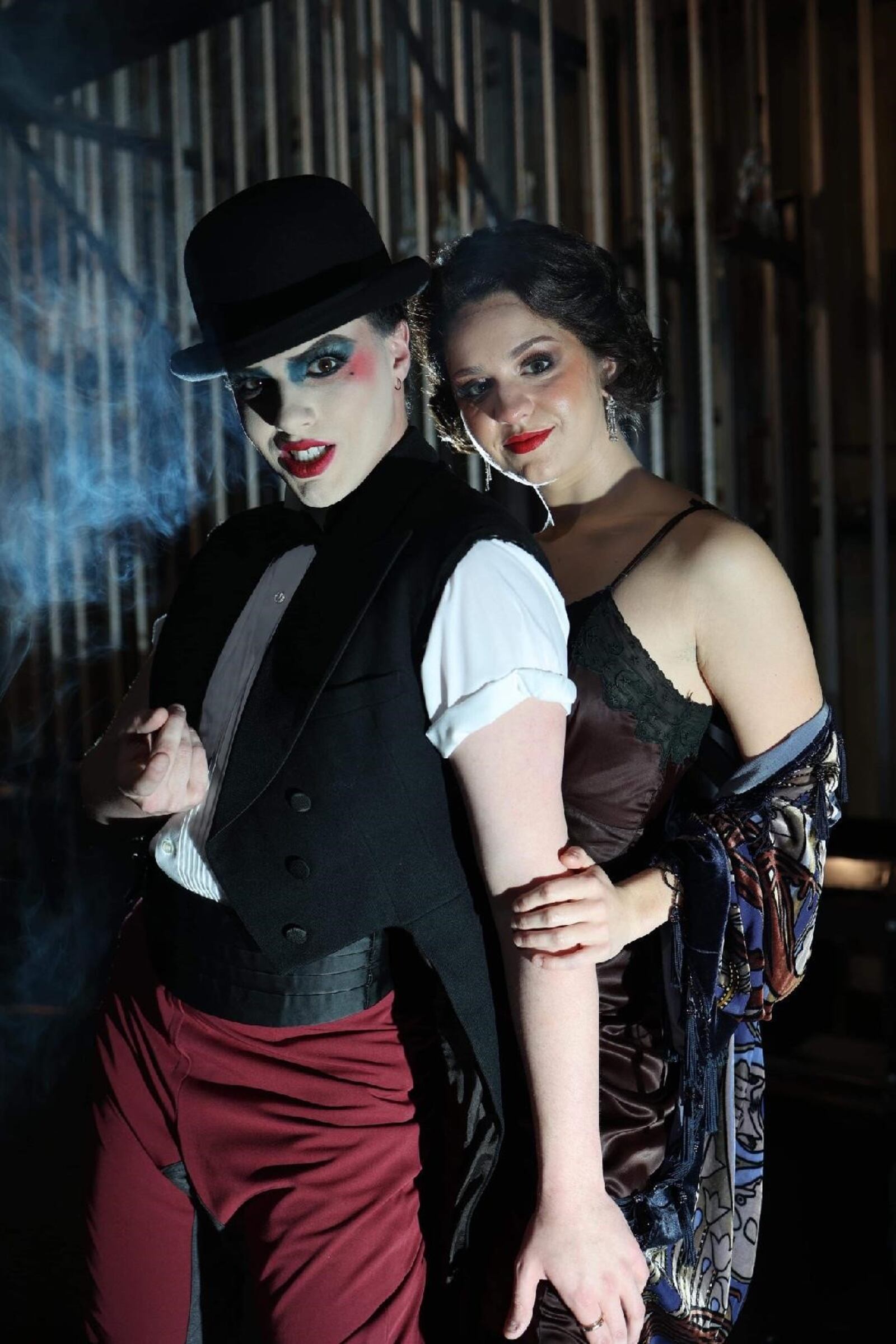 Anderson Rothwell (Emcee) and Kendra Loedwyk (Sally Bowles) star in Wright State University's production of "Cabaret." PHOTO BY BECKIE CATES