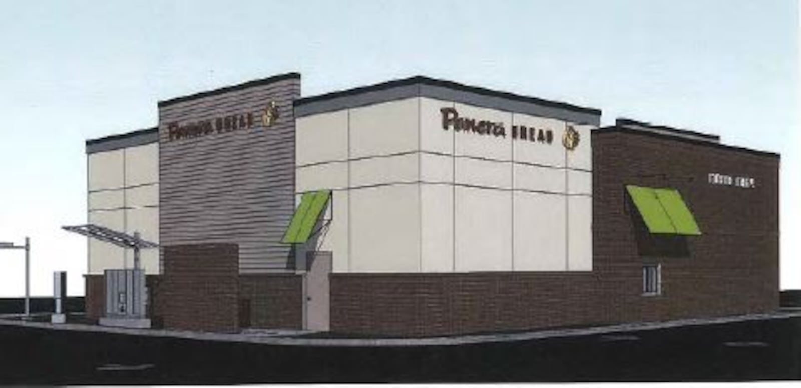 An architectural rendering of what may soon be the newest Panera Bread in the Dayton area, at the site of a former Friendly's on North Fairfield Road and Dayton-Xenia Road in Beavercreek.