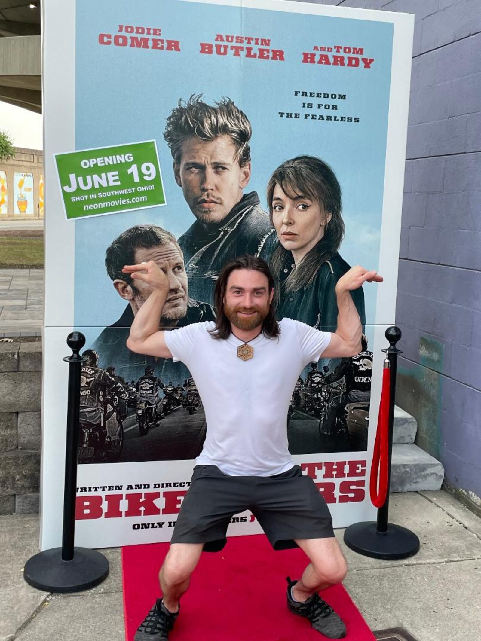 Michael Blackwell was among the featured extras celebrating the area premiere of "The Bikeriders" June 19 at The Neon in downtown Dayton. PHOTO BY RUSSELL FLORENCE JR.