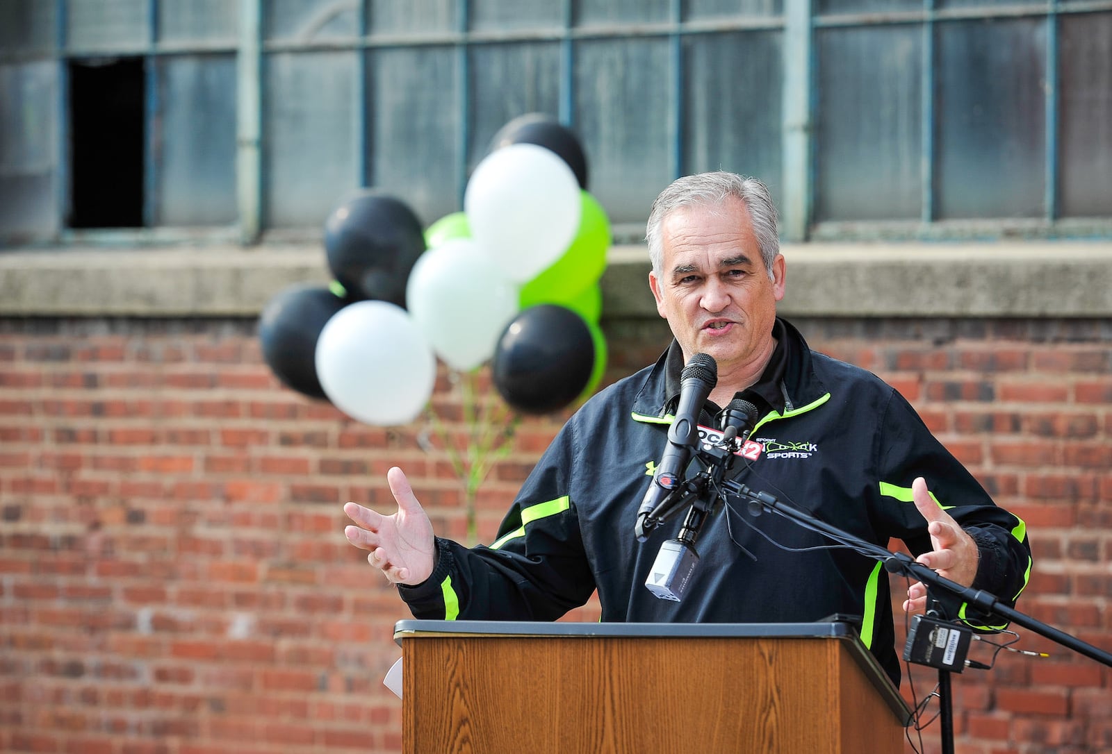 Spooky Nook Sports owner Sam Beiler speaks during a groundbreaking ceremony held for Spooky Nook at Champion Mill sports complex Thursday, Oct. 25, 2018 in Hamilton. NICK GRAHAM/STAFF