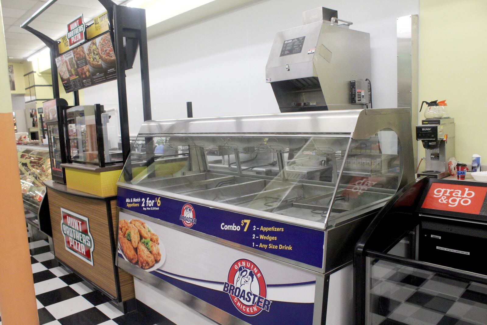 Stop-N-Save Foods, 36 W. Third St. next to the Arcade, will start serving Hunt Brothers Pizza on Tuesday, May 21, 2019 and Genuine Broaster Chicken Thursday, May 23, 2019