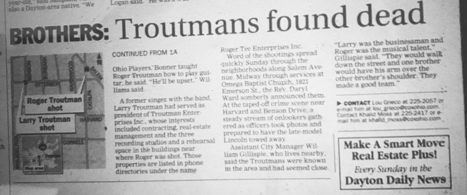 The death of Roger and Larry Troutman in a  murder-suicide made headlines in the Dayton Daily News in 1999. Source: Dayton Daily News archives