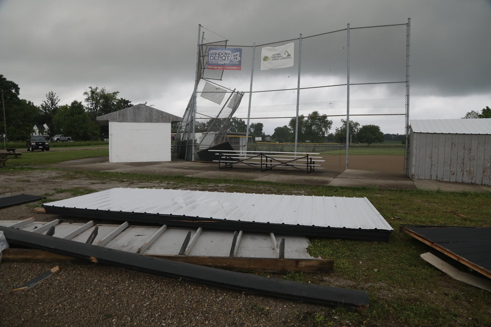 A storm damages Prosser Field along Mechanicsburg Road Wednesday evening, June 8, 2022. An EF1 tornado touched down north of Springfield. BILL LACKEY/STAFF