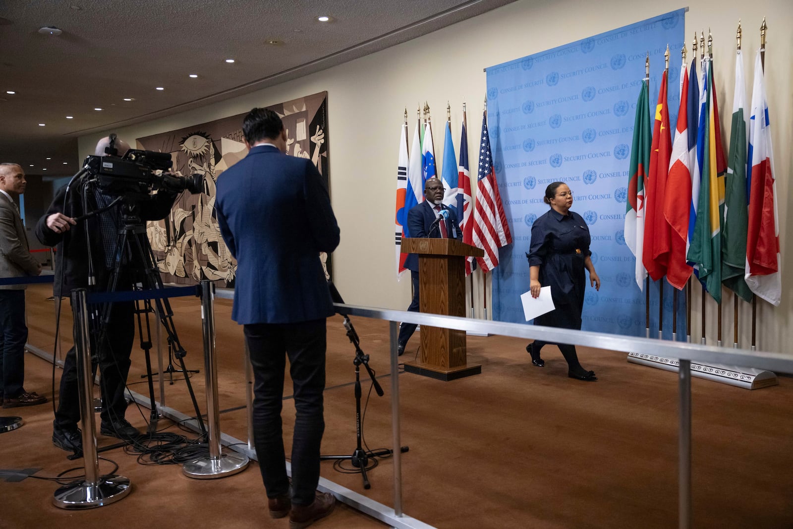 Democratic Republic of the Congo's State Minister, Minister of Foreign Affairs, International Cooperation and Francophonie Thérèse Kayikwamba Wagner leaves a press conference at the United Nations headquarters, Sunday, Jan. 26, 2025. (AP Photo/Yuki Iwamura)