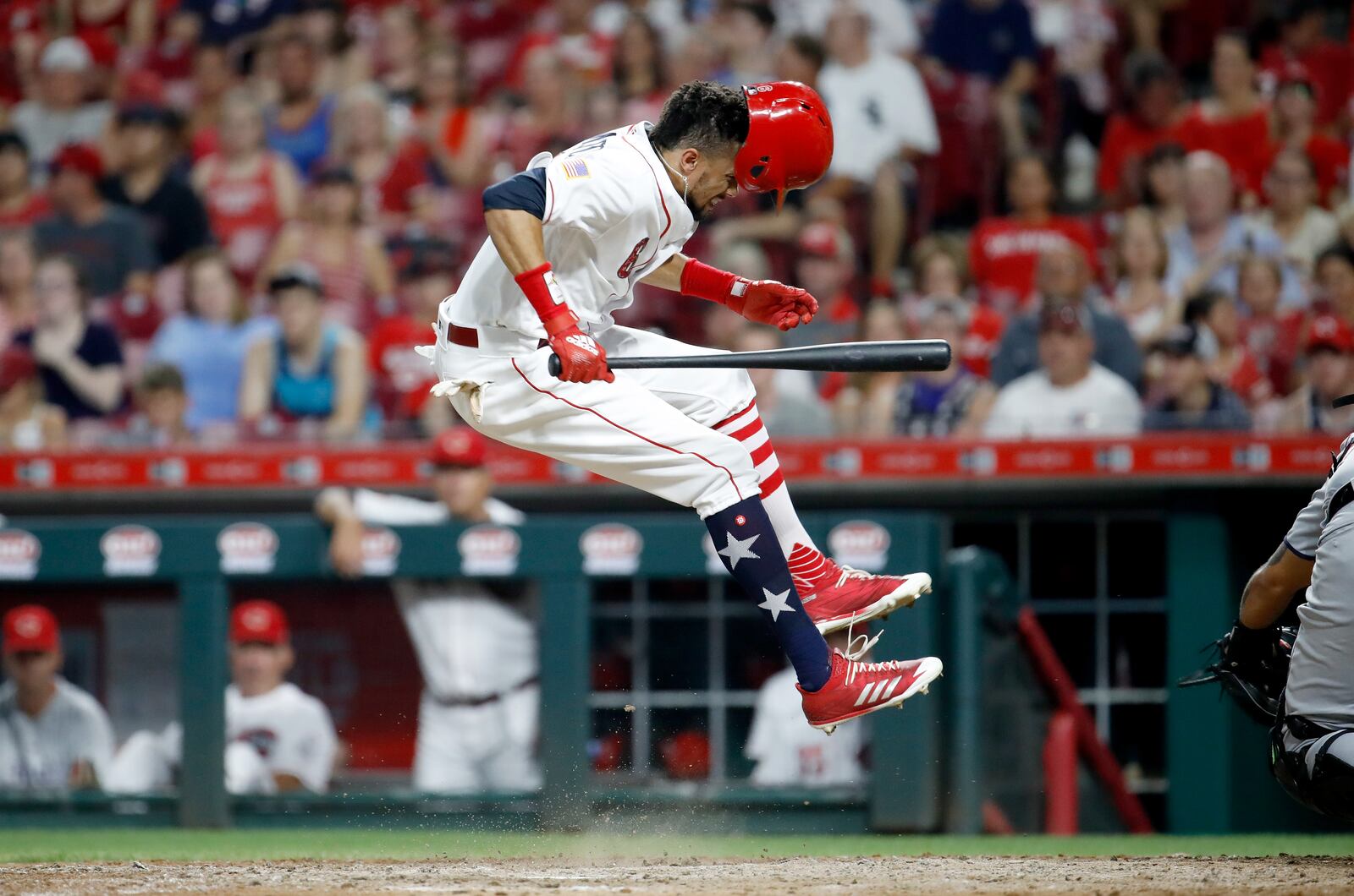 CINCINNATI, OH - JULY 04:  Billy Hamilton #6 of the Cincinnati Reds is hit by a pitch in the 8th inning against the Chicago White Sox at Great American Ball Park on July 4, 2018 in Cincinnati, Ohio.  (Photo by Andy Lyons/Getty Images)