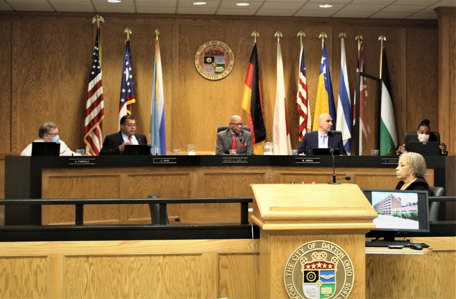 The Dayton City Commission discusses hiring professional mediators to try to improve relationships between commission members on Wednesday, March 22, 2023. CORNELIUS FROLIK / STAFF