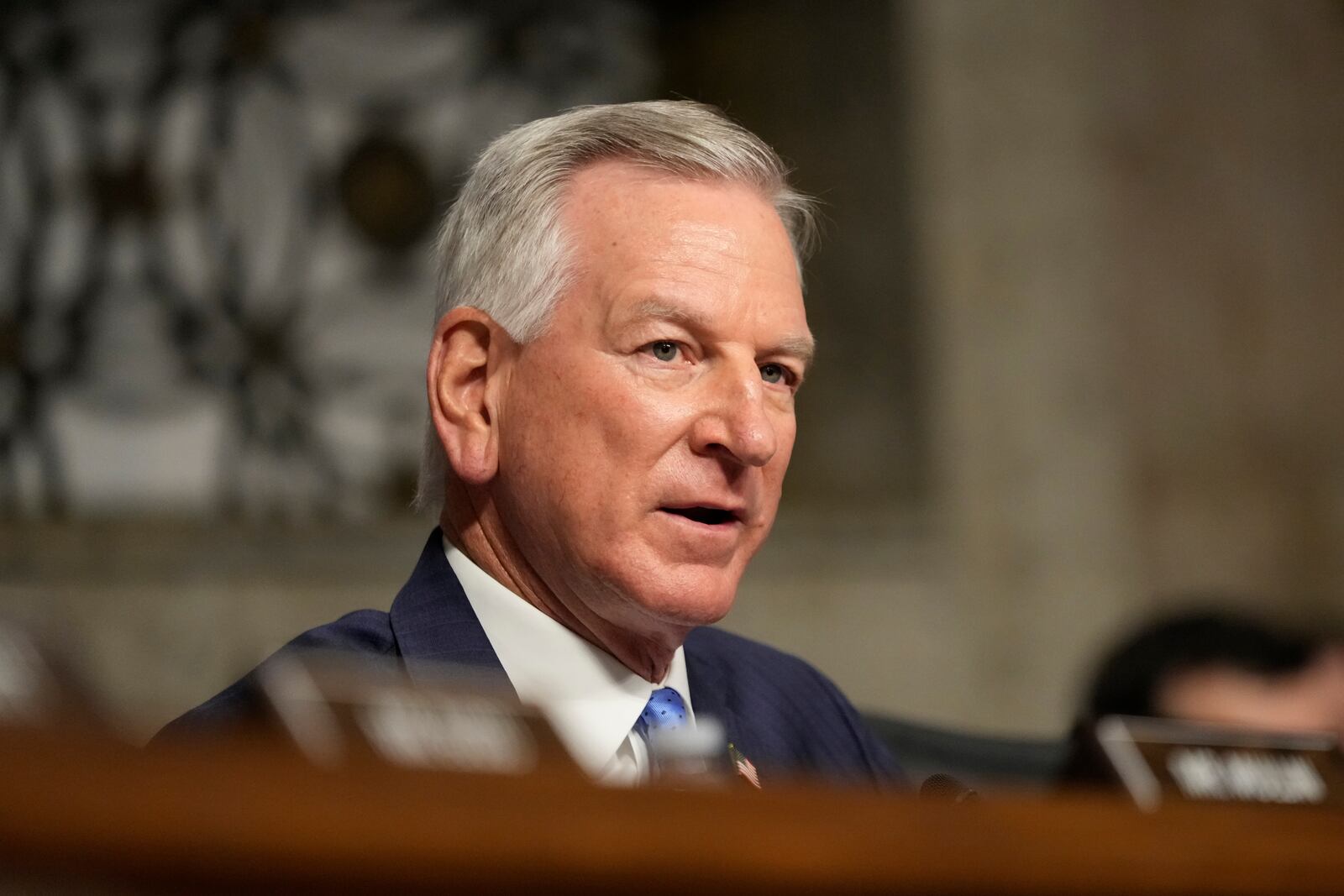 Sen. Tommy Tuberville, R-Ala. speaks at the Senate Armed Services Committee confirmation hearing for Pete Hegseth, President-elect Donald Trump's choice to be Defense secretary, at the Capitol in Washington, Tuesday, Jan. 14, 2025.(AP Photo/Ben Curtis)