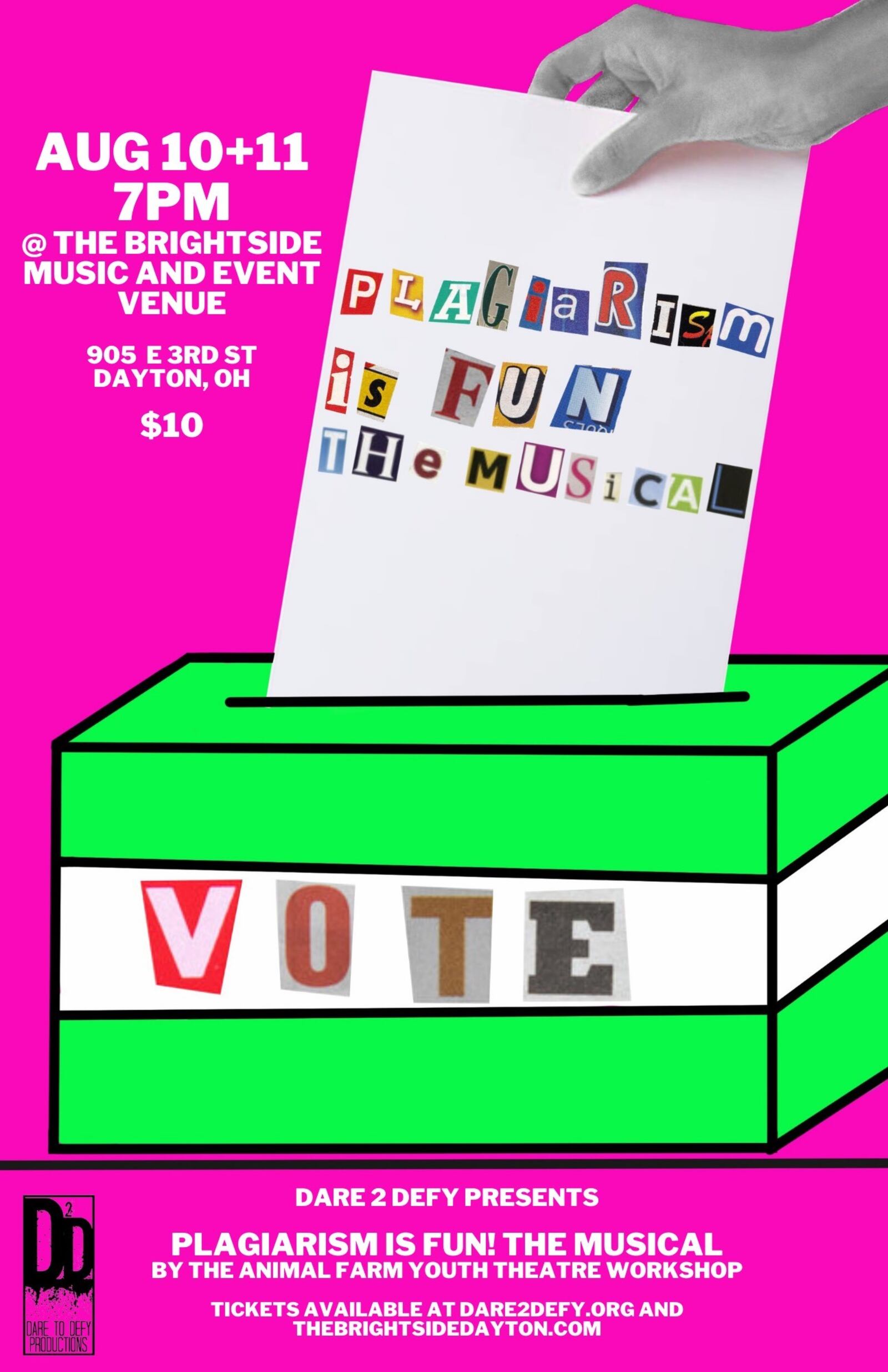 Participants of the Animal Farm Writing & Performance Workshop will be premiering their final product, "Plagiarism is Fun! The Musical" on Aug. 10 and 11 at The Brightside Music & Event Venue in Dayton.