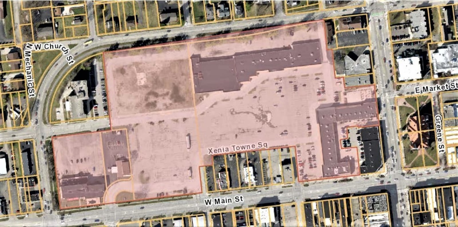 A map of the city-owned portion of Xenia Towne Square. The city is looking to sell their portion of the property in order to return it to private hands. CONTRIBUTED