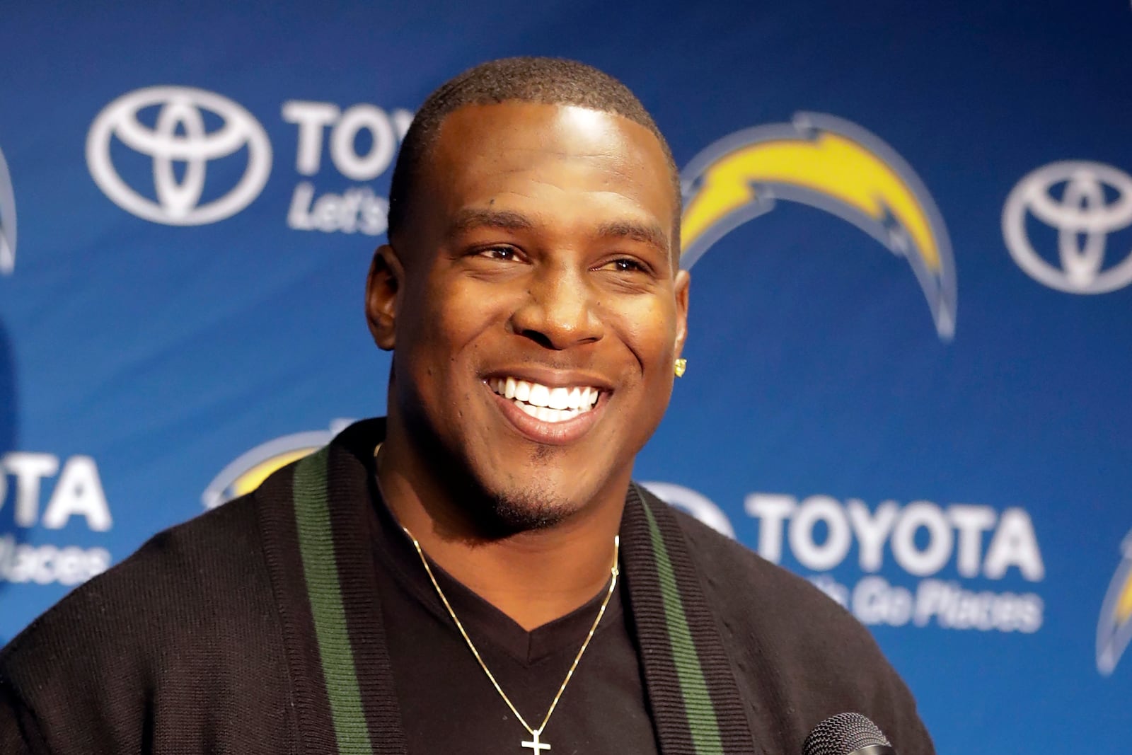 FILE - San Diego Chargers tight end Antonio Gates speaks after an NFL football game against the Kansas City Chiefs Sunday, Jan. 1, 2017, in San Diego. (AP Photo/Alex Gallardo, File)