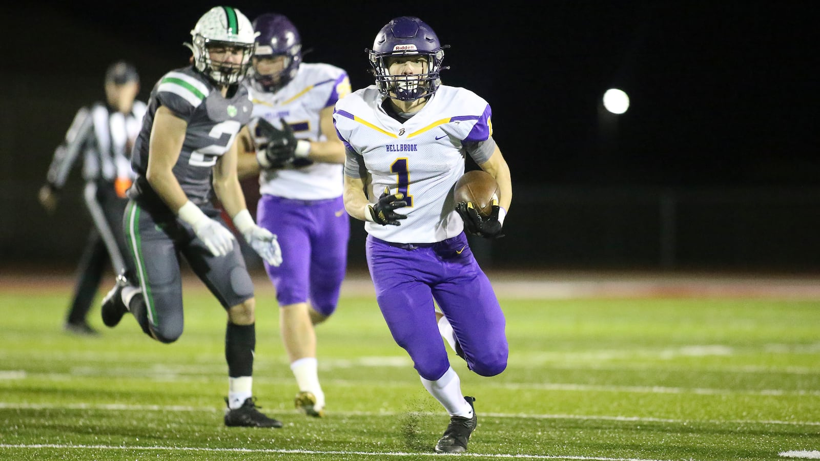 Bellbrook High School senior running back Seth Borondy carries the ball during their game against Badin in the Division III, Region 12 final on Friday night at Trotwood Madison High School. Michael Cooper/CONTRIBUTED