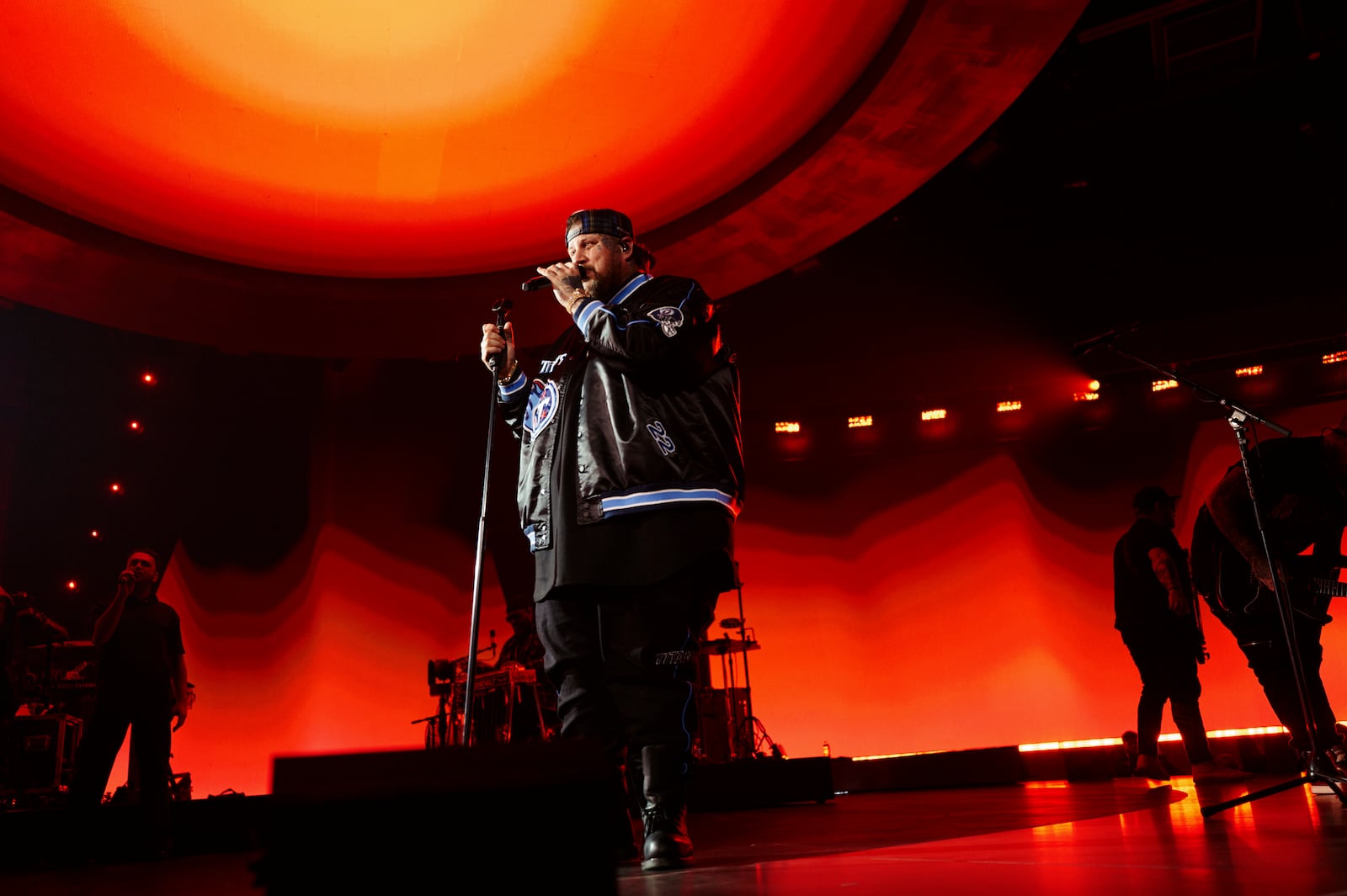 This image provided by shows Jelly Roll performing at Amazon Music Live in Los Angeles on Oct. 3, 2024. (Jesse Lirola via AP)