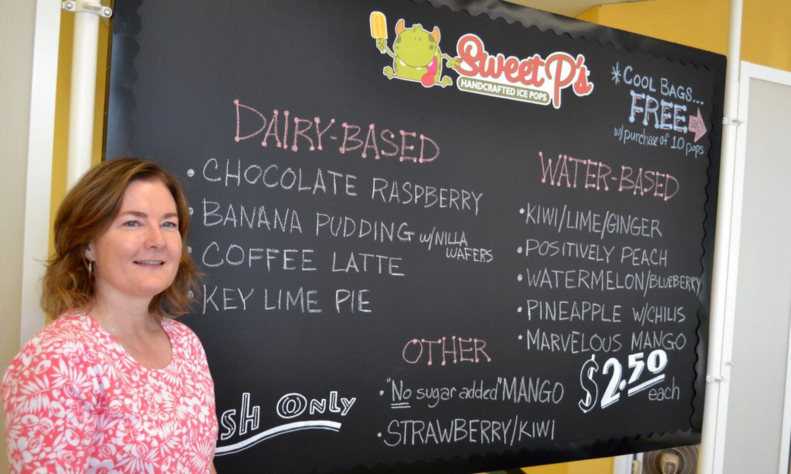 Pam Bertke, owner of the new Sweet P’s Handcrafted Ice Pops shop in Kettering. Staff photo by Mark Fisher