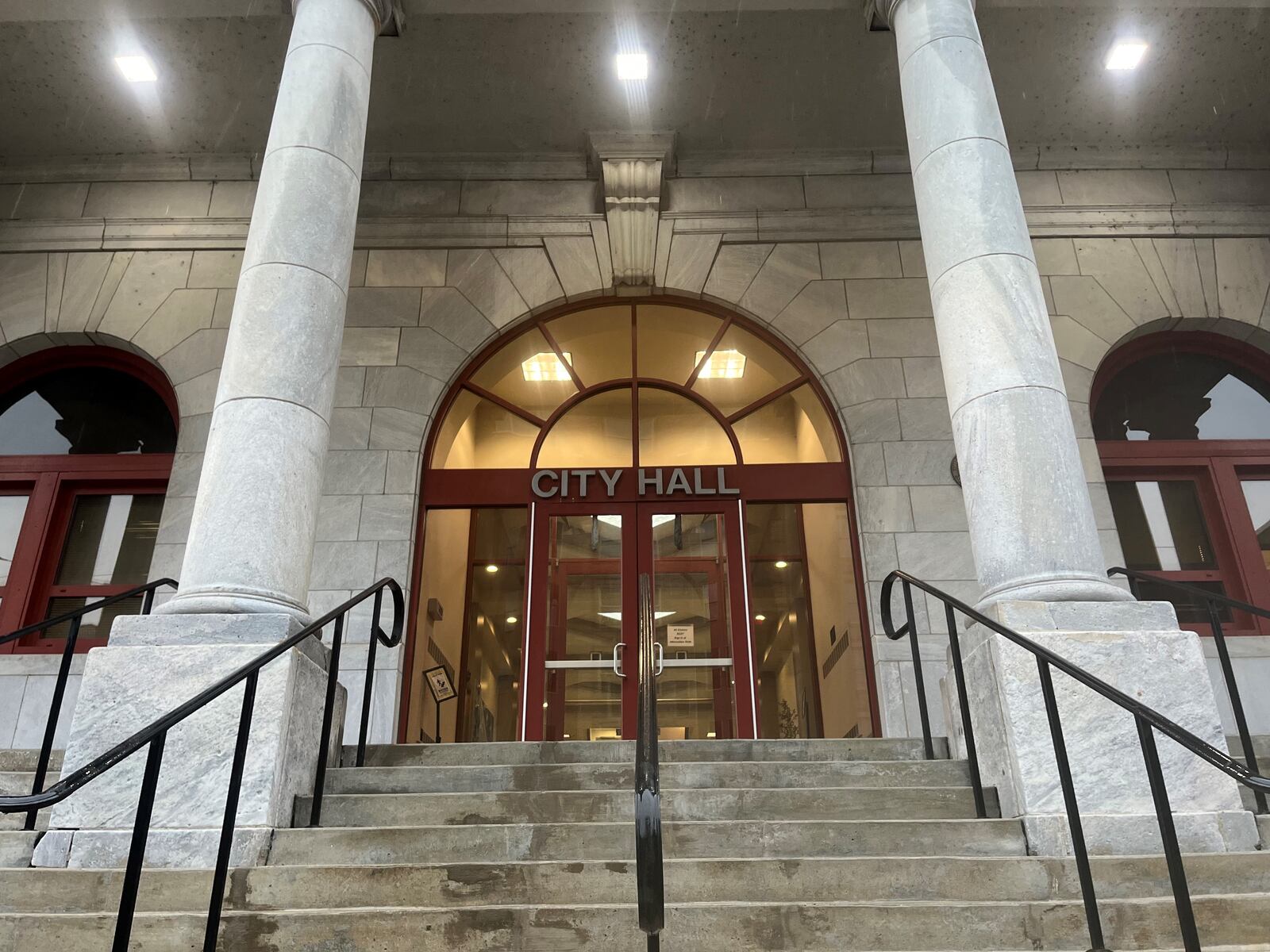 The front steps of Dayton City Hall in downtown Dayton. CORNELIUS FROLIK / STAFF