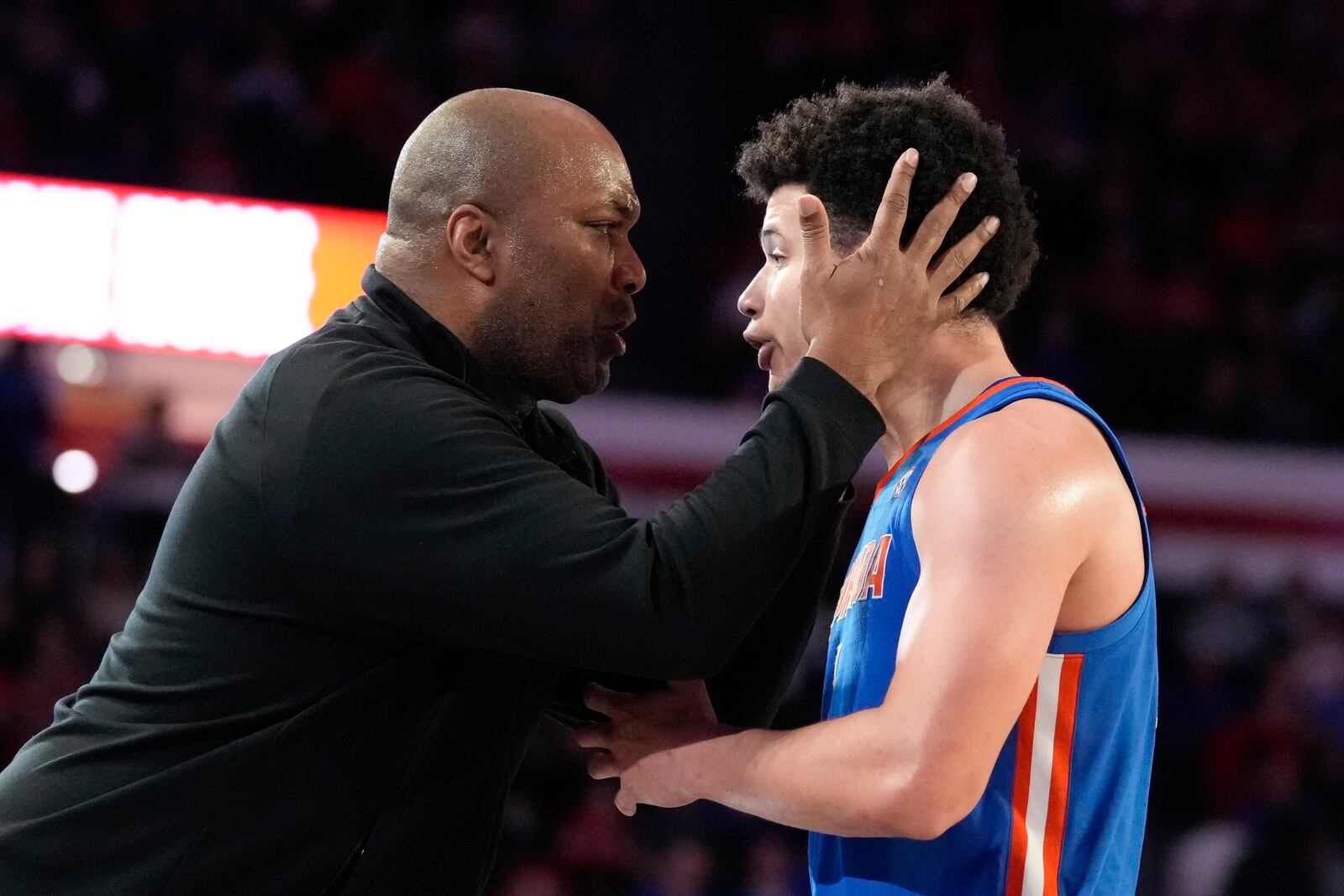 Florida guard Walter Clayton Jr. (1) reacts to getting a foul during an NCAA college basketball game against Georgia, Tuesday, Feb. 25, 2025, in Athens, Ga. (AP Photo/Brynn Anderson)