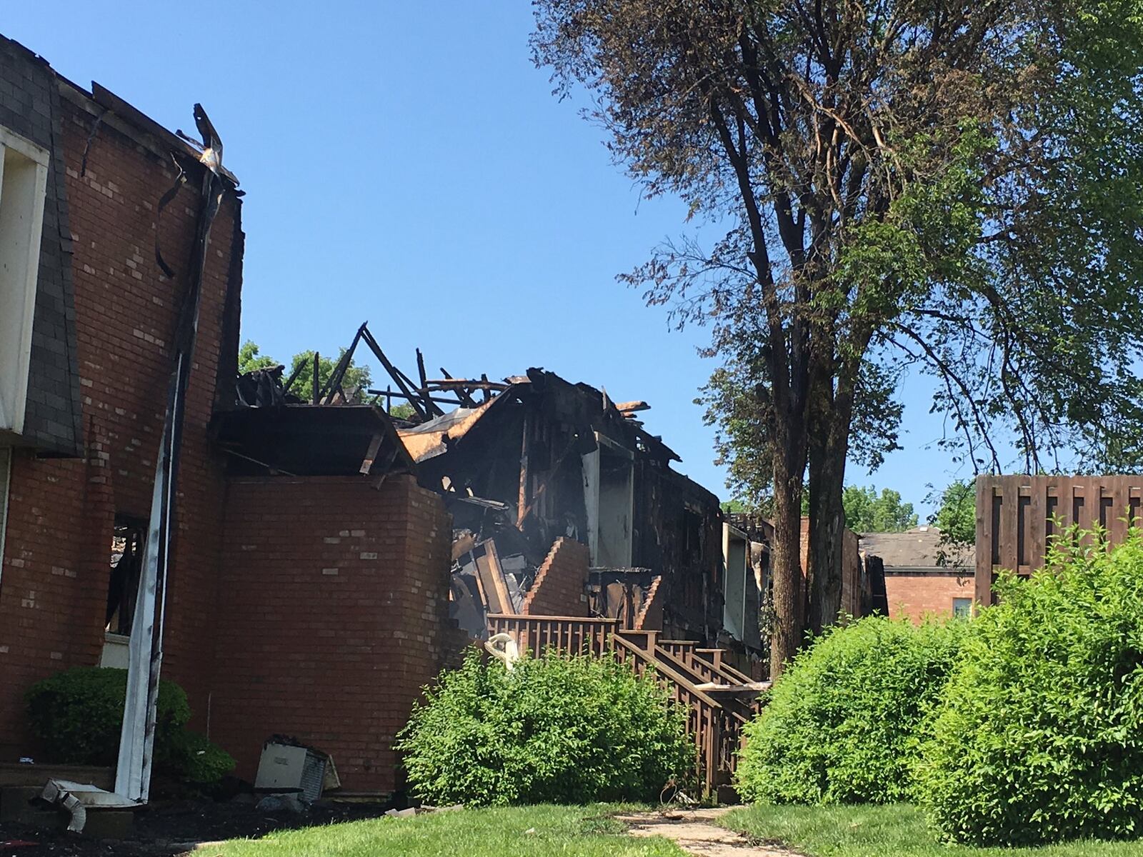 A fire at the Villages of Wildwood complex in Fairfield displaced 18 residents. This is a look at the aftermath on Saturday, May 18, 2019. RICK McCRABB / STAFF