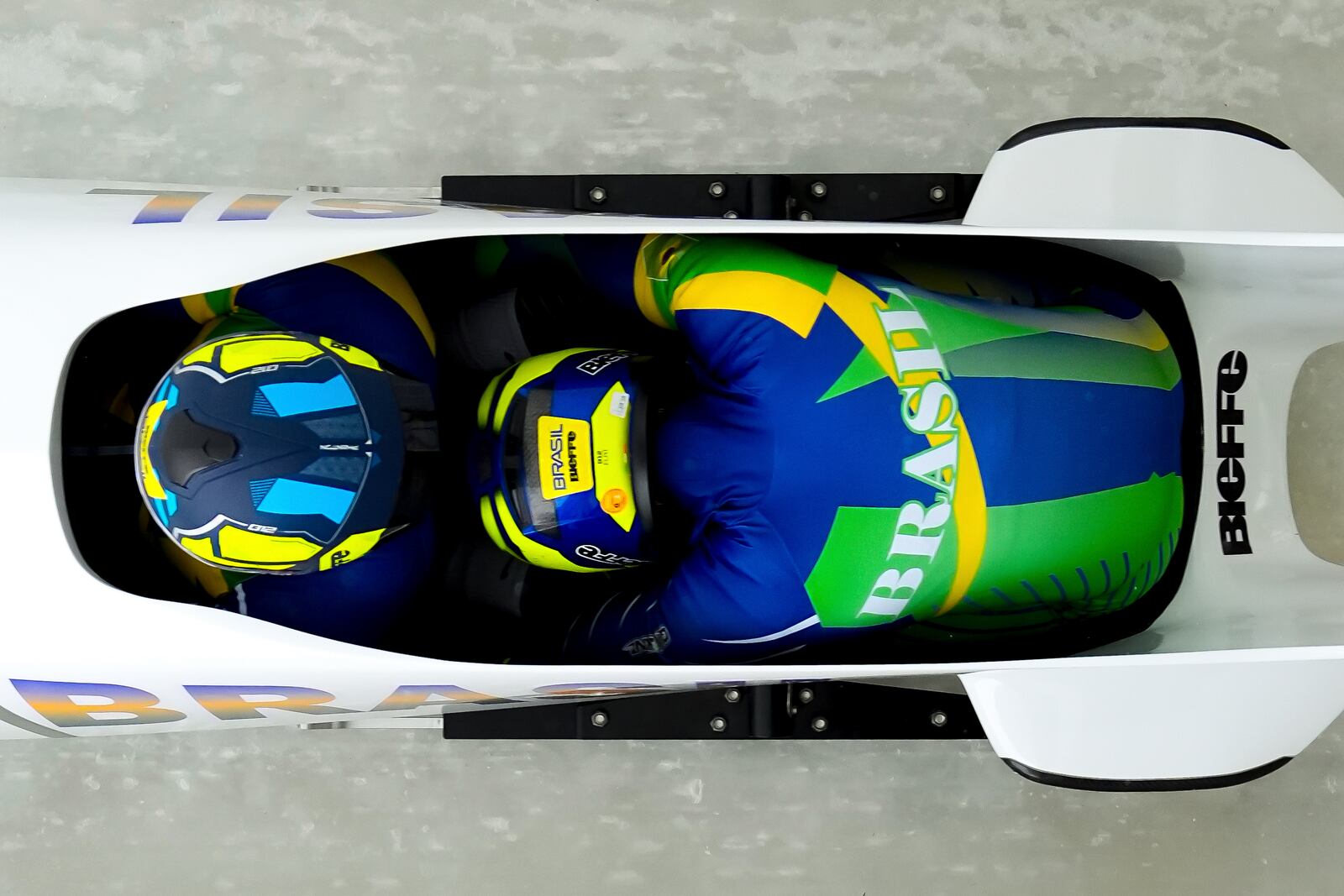 Edson Luques Bindilatti and Edson Ricardo Martins, of Brazil, compete in their first run during the two-man bobsled at the bobsledding world championships, Saturday, March 8, 2025, in Lake Placid, N.Y. (AP Photo/Julia Demaree Nikhinson)