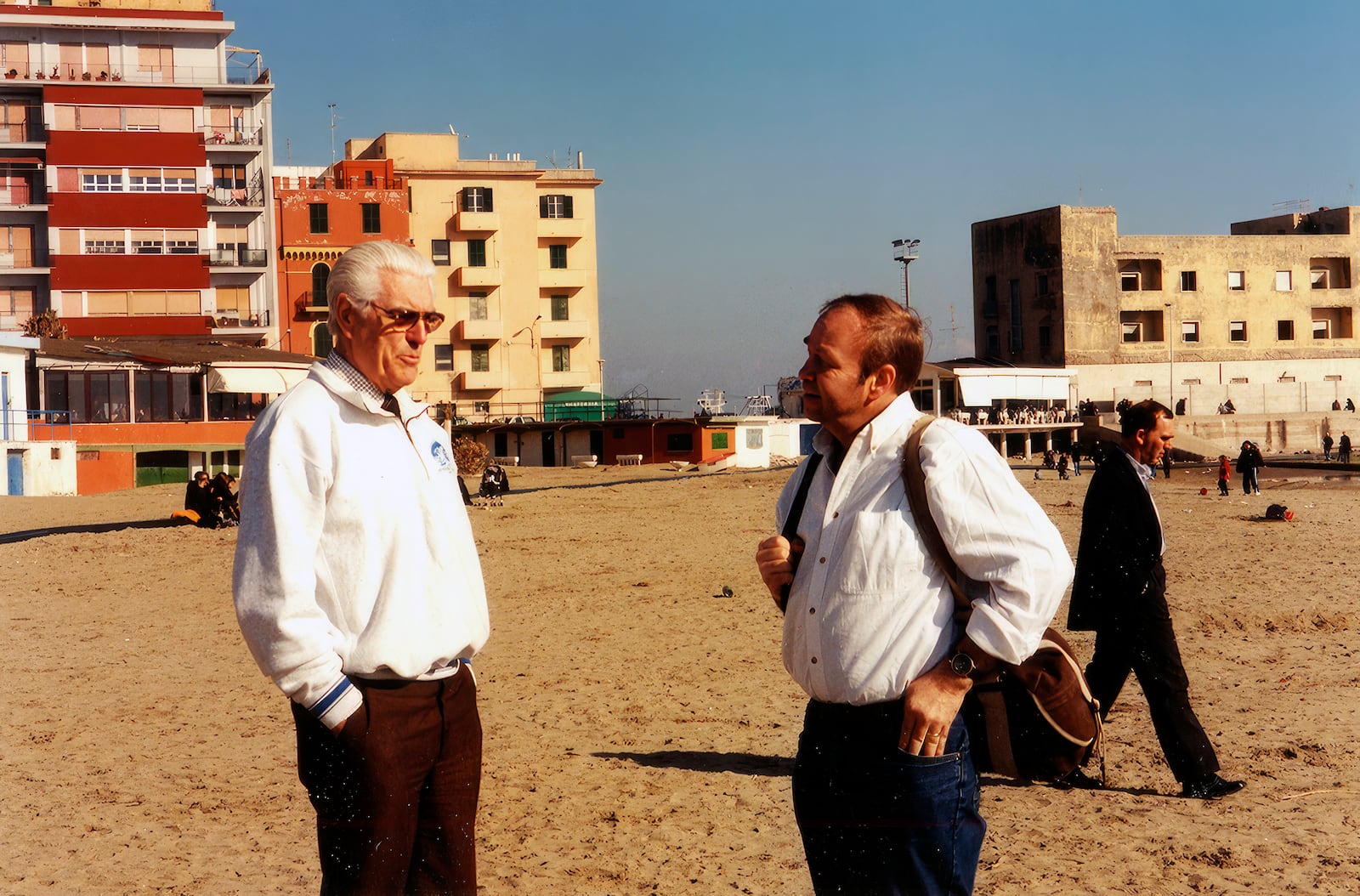 Dan Patterson (L) with Ron Dick in the United Kingdom on assignment in 1995