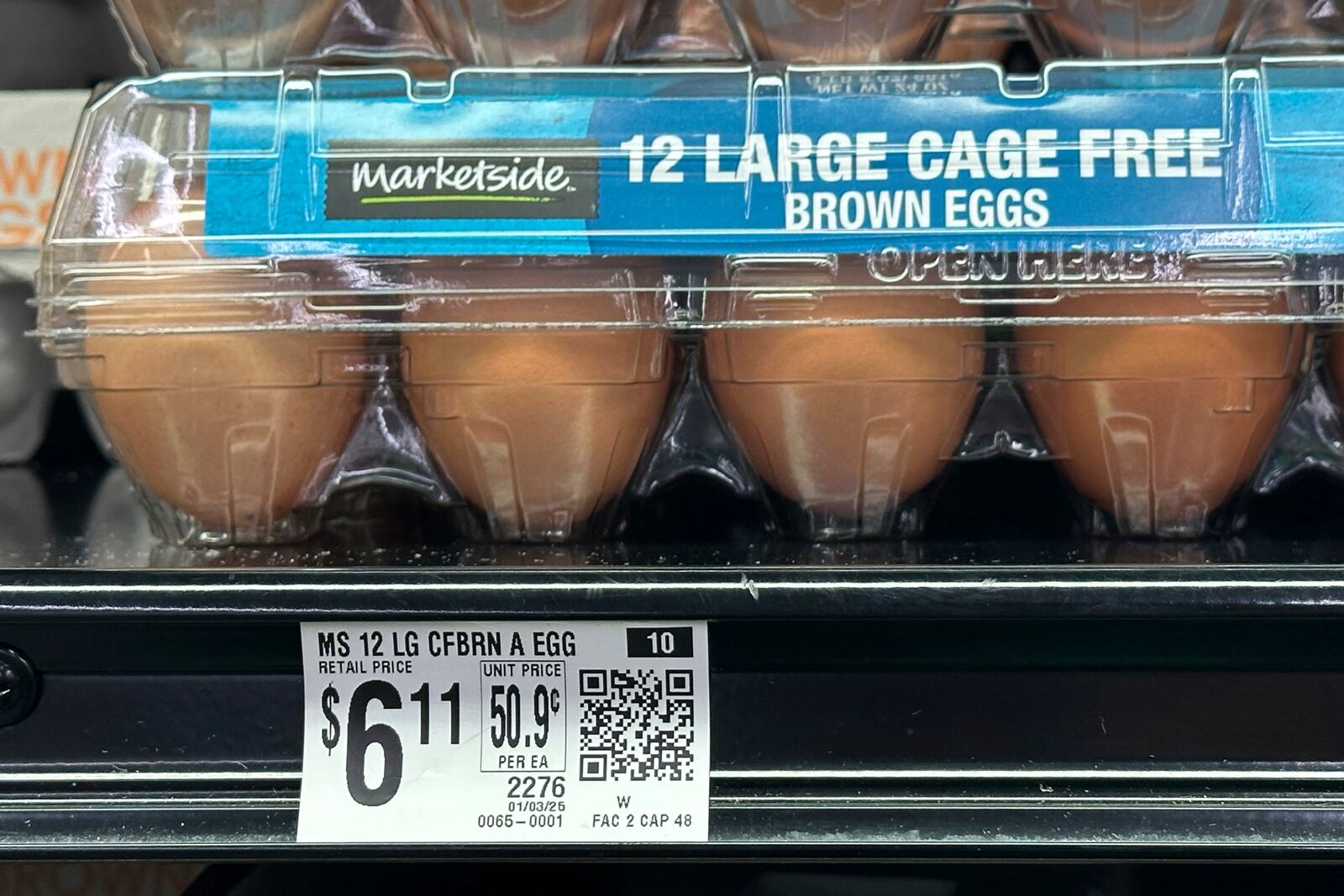 Eggs sit for sale at a grocery store, Monday, Jan. 27, 2025, in Windham, Maine. (AP Photo/Robert F. Bukaty)