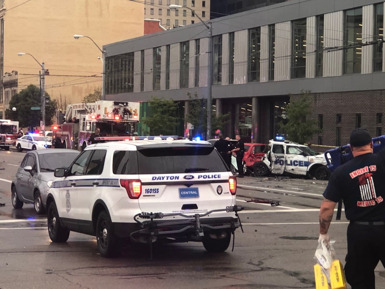 Police cruisers involved in accident near Main Library