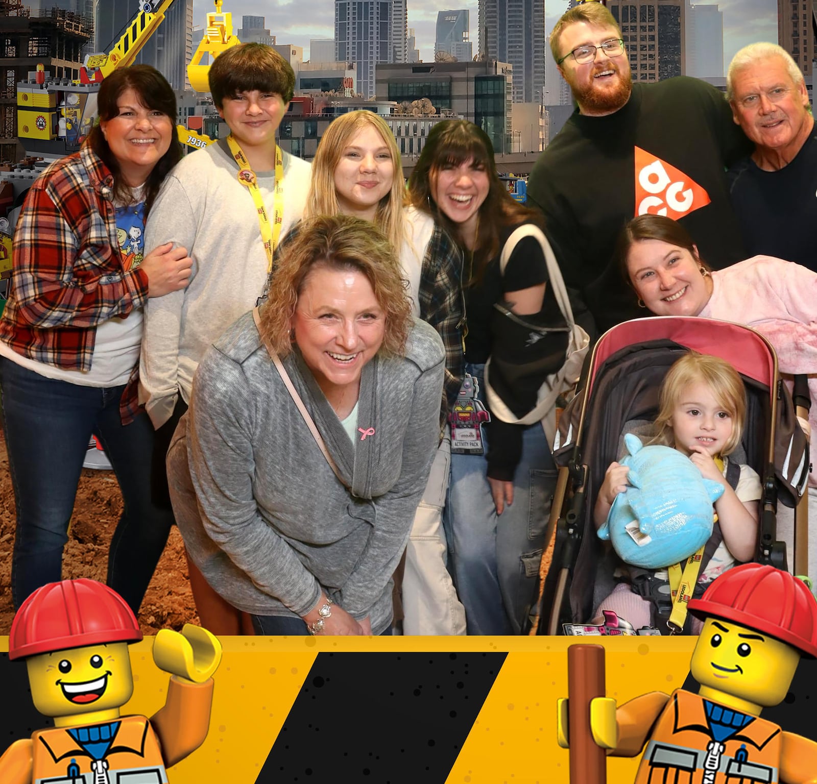 Morrow and her family at Legoland in 2023
Back row: (L-R) daughter, Valarie, her children, Jerrod, Aurora, and Emma, son Mitchell, husband Terry
front row, (L-R) Morrow, daughter-in-law Elle, granddaughter Aerabella. 