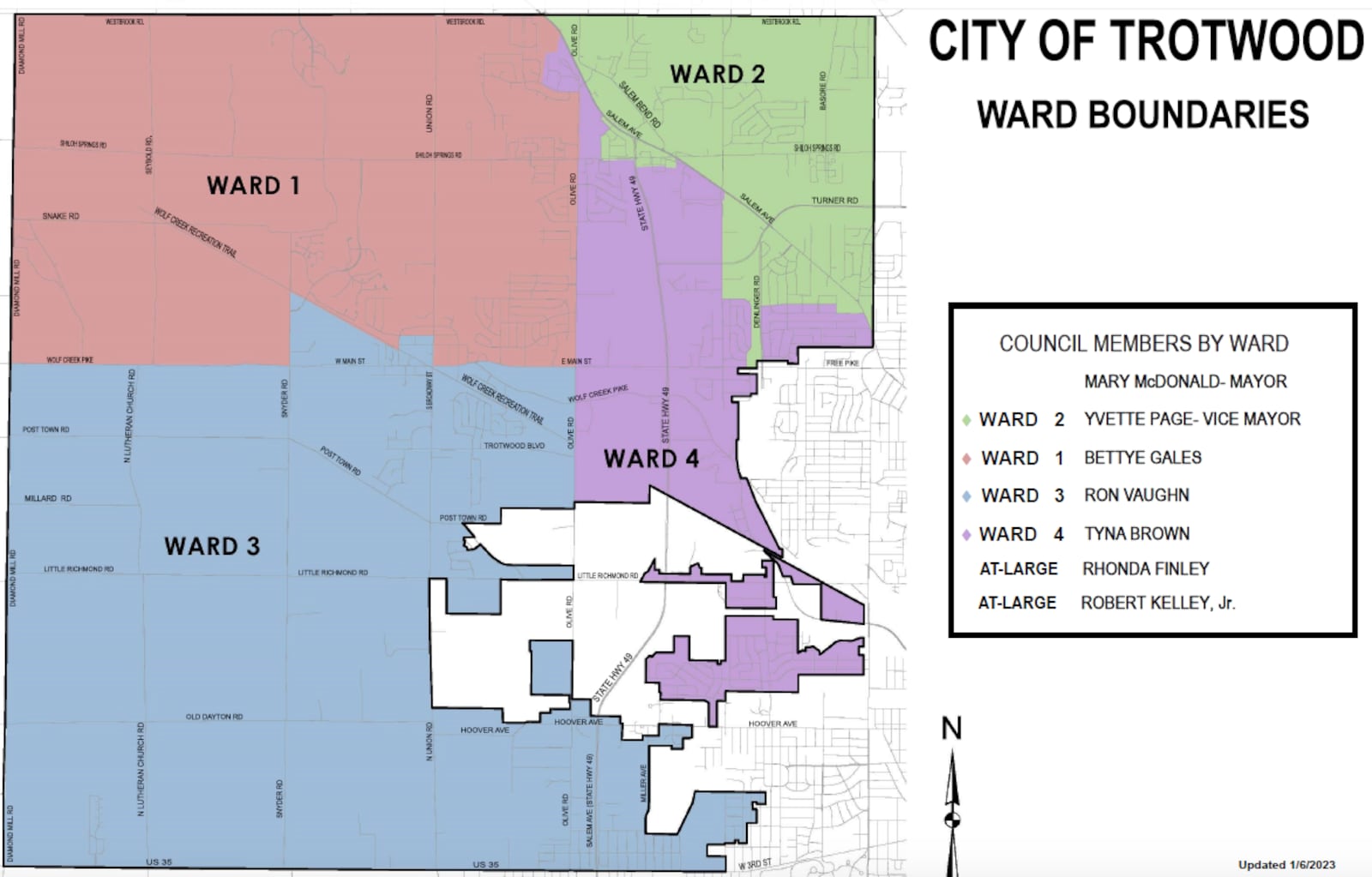 City of Trotwood ward boundaries map, 2023