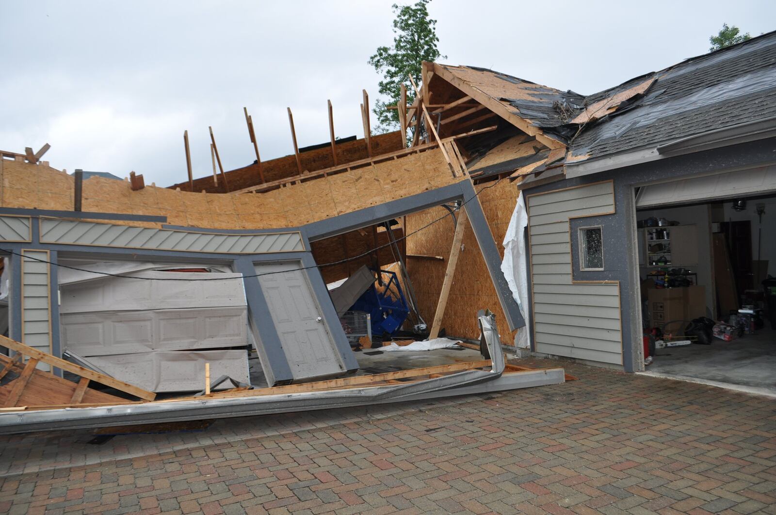 A view of Mike Roberts’ garage on Charlie Court in Brookville after a tornado destroyed in late Monday. The National Weather Service identified 13 tornadoes as having touched down on Memorial Day.