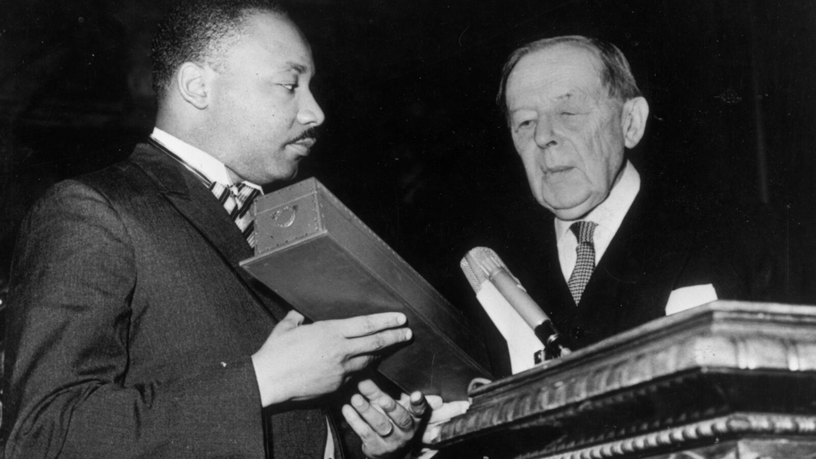 The most shocking allegation against Martin Luther King Jr. occurs in 1964, the same year that King would go on to receive a Nobel Peace Prize. Here, King receives the prize from Gunnar Jahn, president of the Nobel Prize Committee, in Oslo.