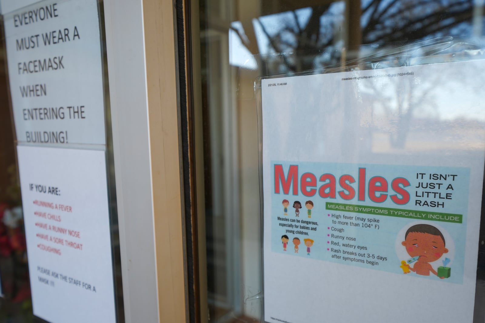 A sign is seen outside a clinic with the South Plains Public Health District Sunday, Feb. 23, 2025, in Brownfield, Texas. (AP Photo/Julio Cortez)