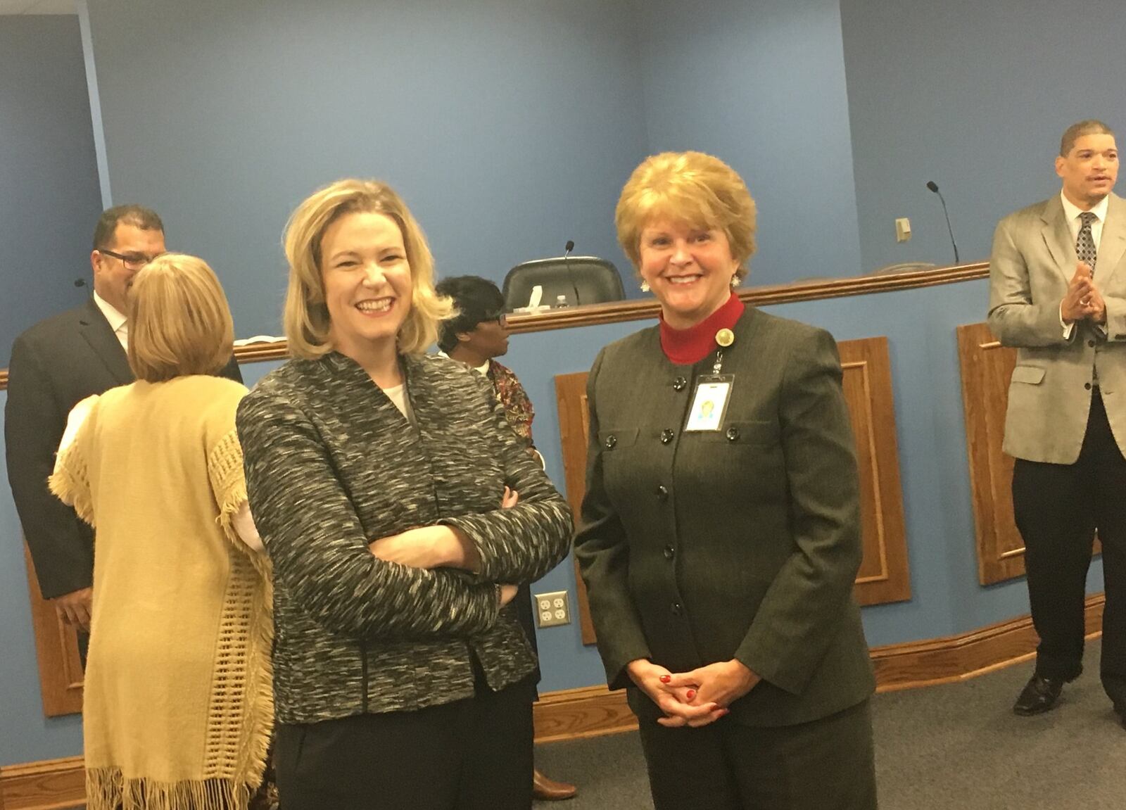 Dayton Mayor Nan Whaley (left) and Dayton Public Schools Acting Superintendent Elizabeth Lolli talk at a Jan. 4, 2018 press conference announcing a joint task force to study DPS facilities. JEREMY P. KELLEY / STAFF