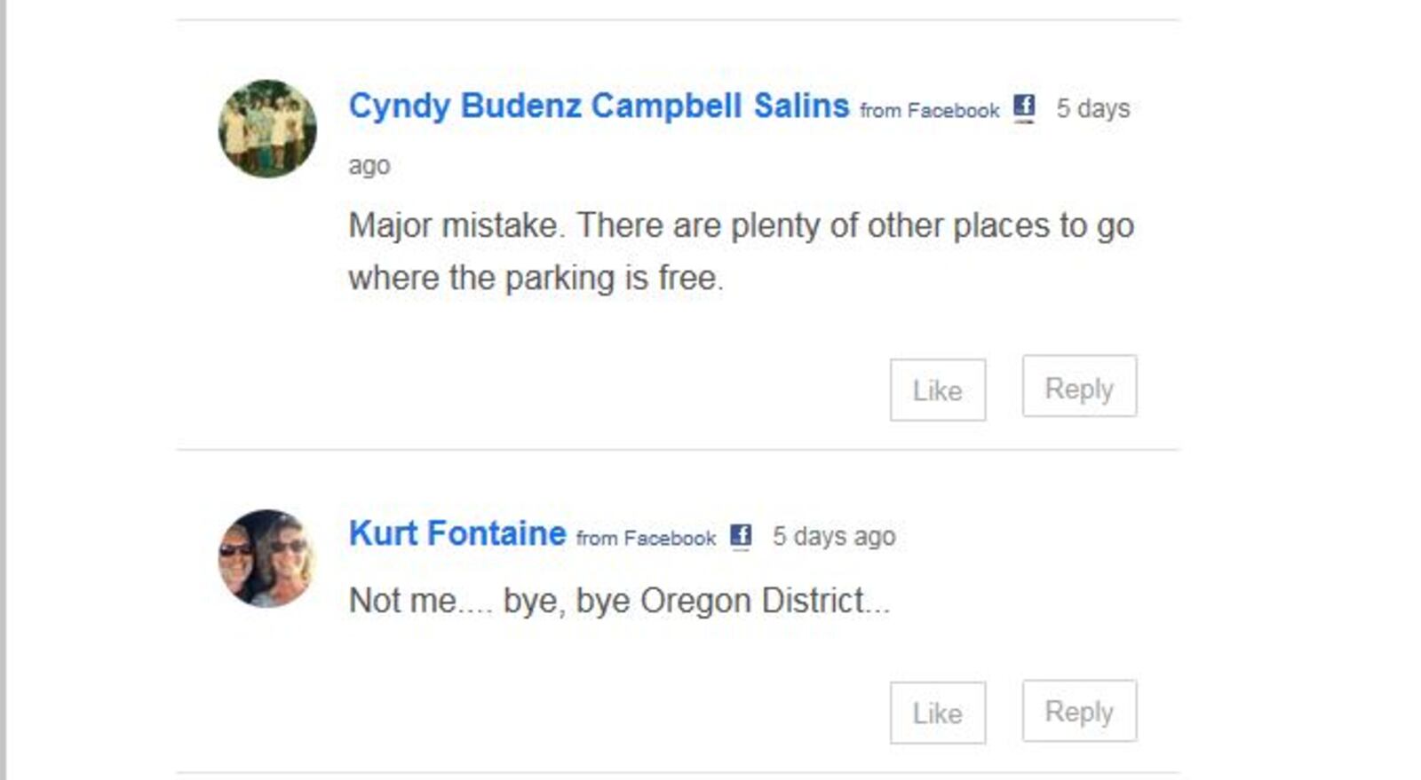 Twitter uses react to changes in Oregon District parking.