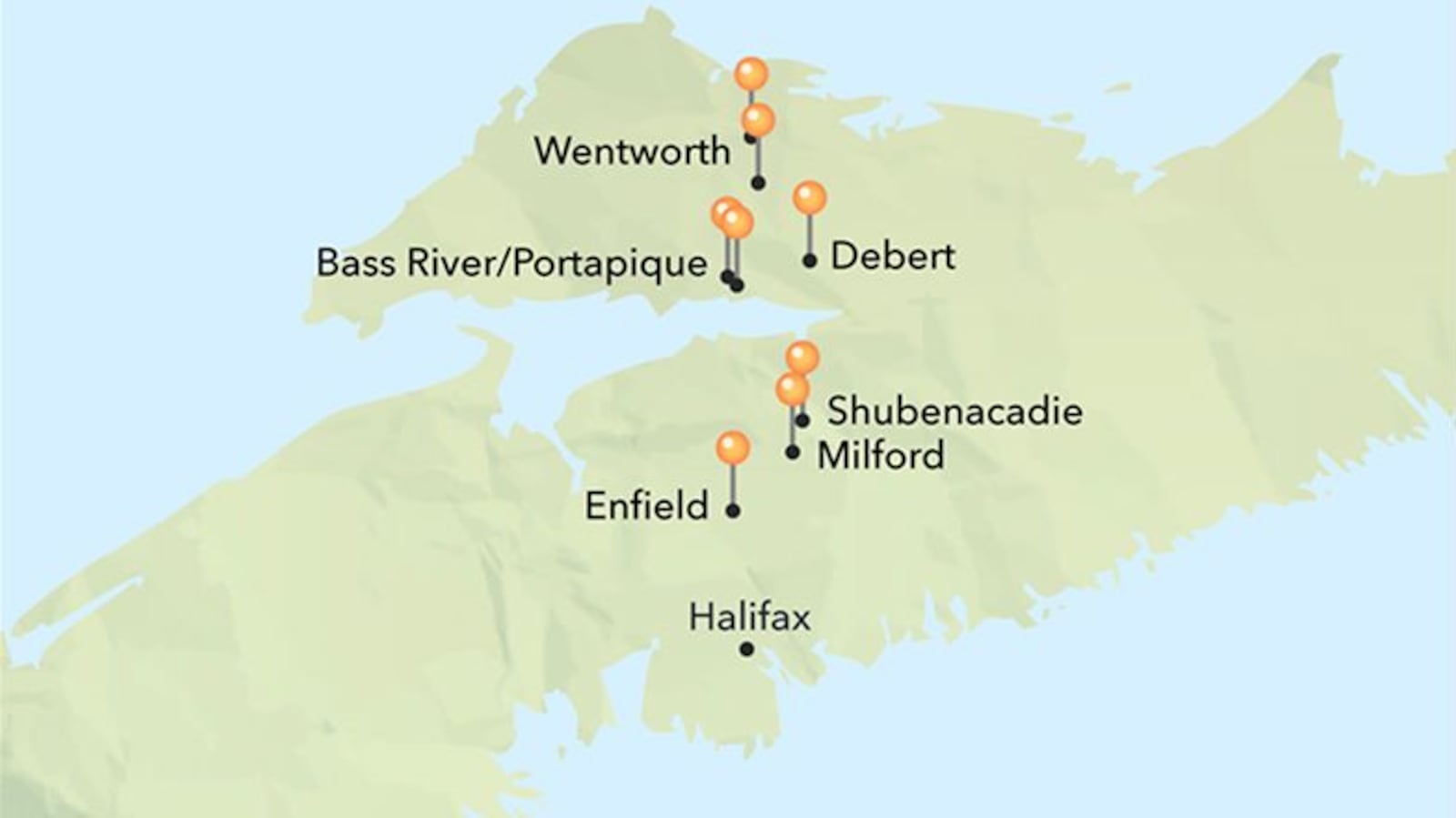 A map provided by the Royal Canadian Mounted Police shows the Nova Scotia communities affected by the April 18-19, 2020, mass shooting that killed 22 people. The shooting, attributed to 51-year-old Gabriel Wortman, is the deadliest shooting in Canada in 30 years.