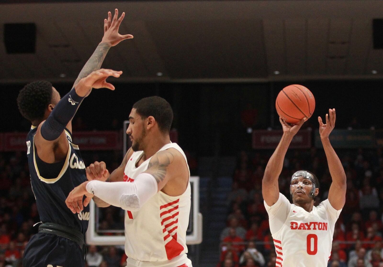 Dayton’s Rodney Chatman shoots against Charleston Southern on Saturday, Nov. 16, 2019, at UD Arena. David Jablonski/Staff