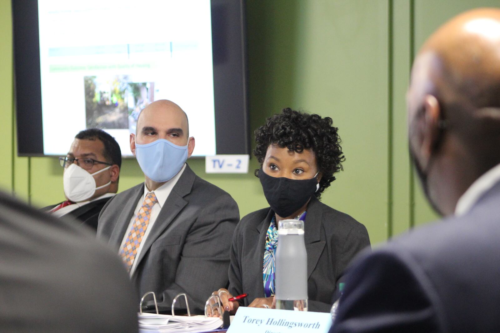 Dayton City Commissioner Matt Joseph and commissioner-elect Shenise Turner-Sloss at a recent budget work session. CORNELIUS FROLIK / STAFF