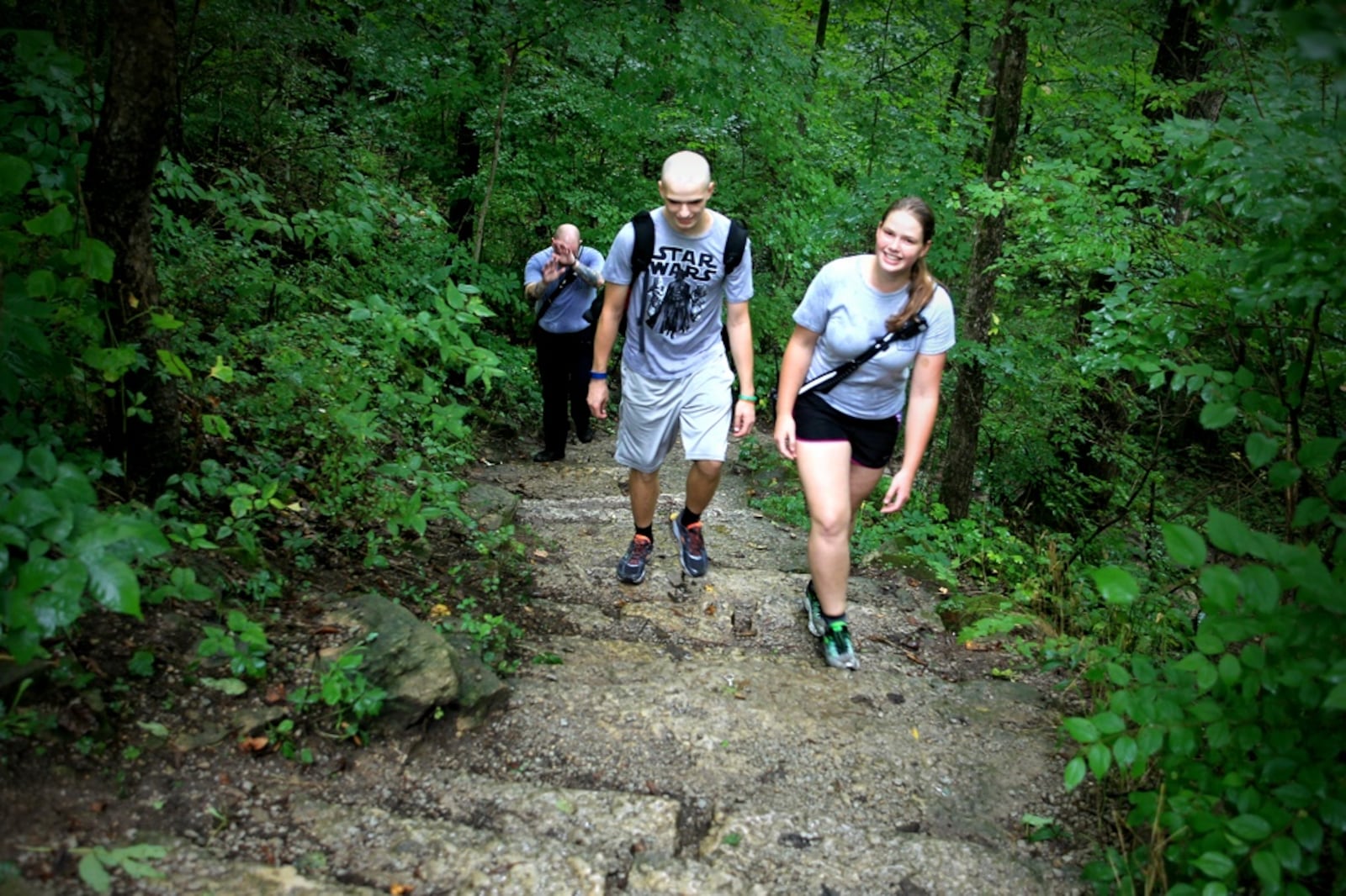 These are among the rescuers who responded to John Bryan State Park on Tuesday afternoon, Aug. 16, 2016, on the report of a hiker who may have been injured. (Jim Noelker/Staff)