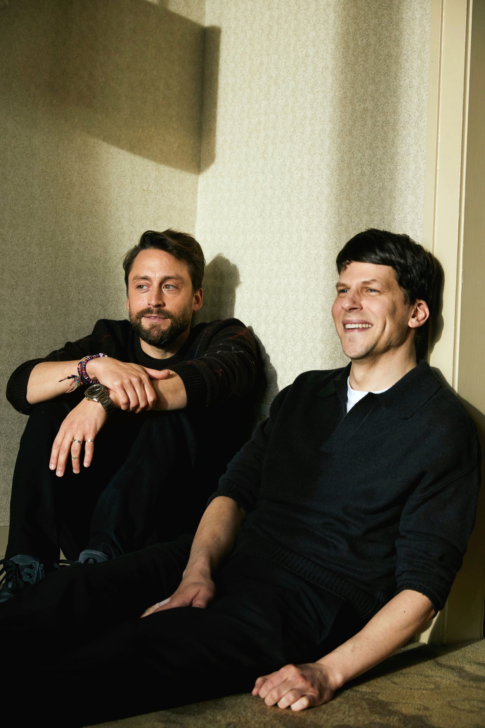 Kieran Culkin, left, and Jesse Eisenberg pose for a portrait to promote the film "A Real Pain" on Thursday, Oct. 17, 2024, in New York. (Photo by Taylor Jewell/Invision/AP)