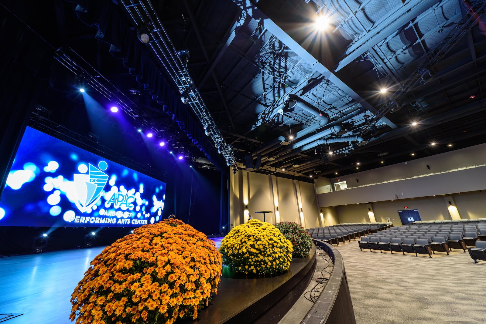 Here’s a sneak peek inside the new Arbogast Performing Arts Center, located at 500 S. Dorset Rd. in Troy. The performance venue, made possible with a $2 million donation from Dave and Linda Arbogast seats 1,200 people for education, arts, community and business events. A grand opening celebration will be held on Saturday, Oct. 30, 2021. TOM GILLIAM / CONTRIBUTING PHOTOGRAPHER