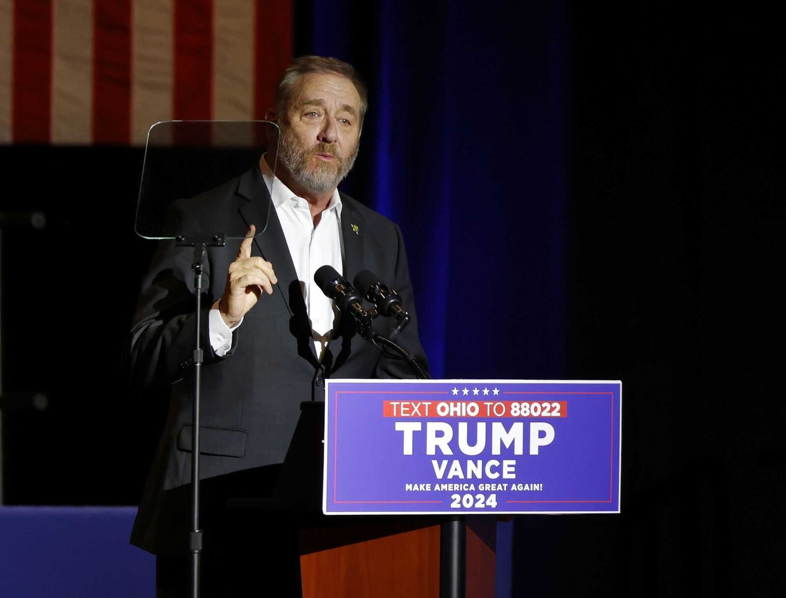 Attorney General of Ohio Dave Yost speaks during the rally for vice-presidential candidate JD Vance at Middletown High School, Monday, July 22, 2024. NICK GRAHAM/STAFF