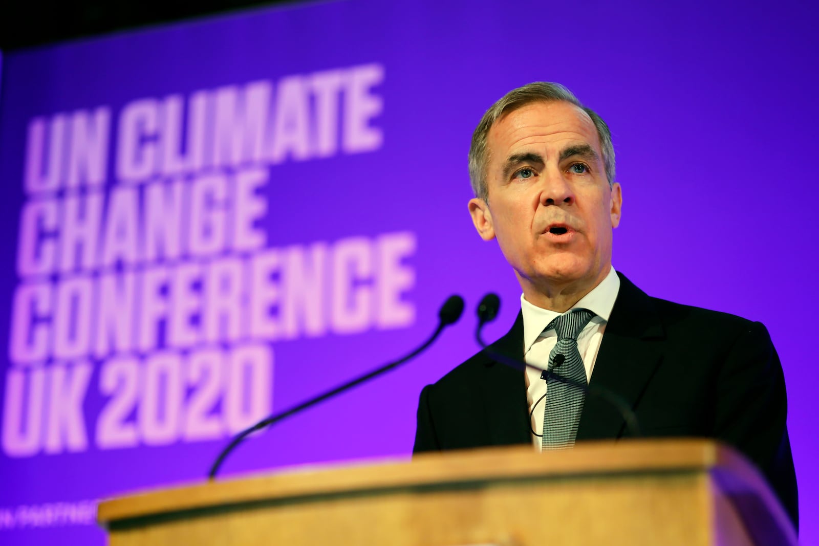 FILE - Outgoing Bank of England governor Mark Carney, and COP26 Finance Adviser to Britain's Prime Minister, makes a speech to launch the private finance agenda for the 2020 United Nations Climate Change Conference COP26 at Guildhall in London, Thursday Feb. 27, 2020. (Tolga Akmen/Pool Photo via AP, File)