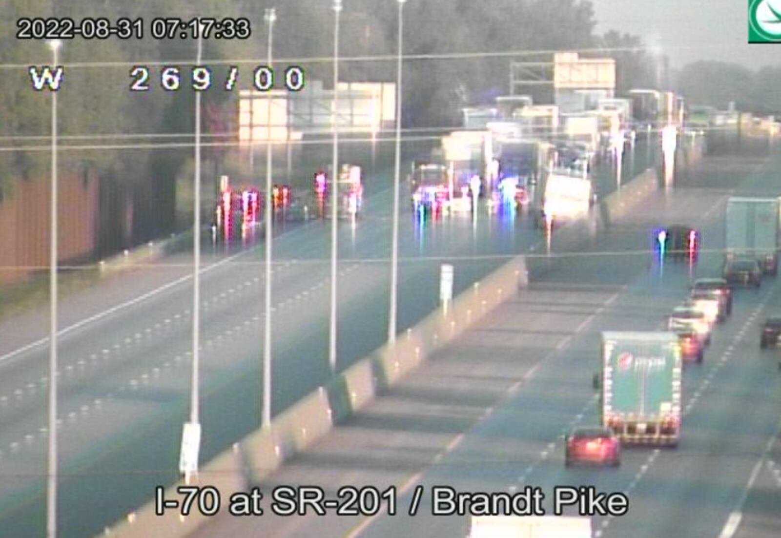 A multi-vehicle crash shut down Interstate 70 East in Huber Heights on Wednesday, Aug. 31, 2022. Photo courtesy the  Ohio Department of Transportation.