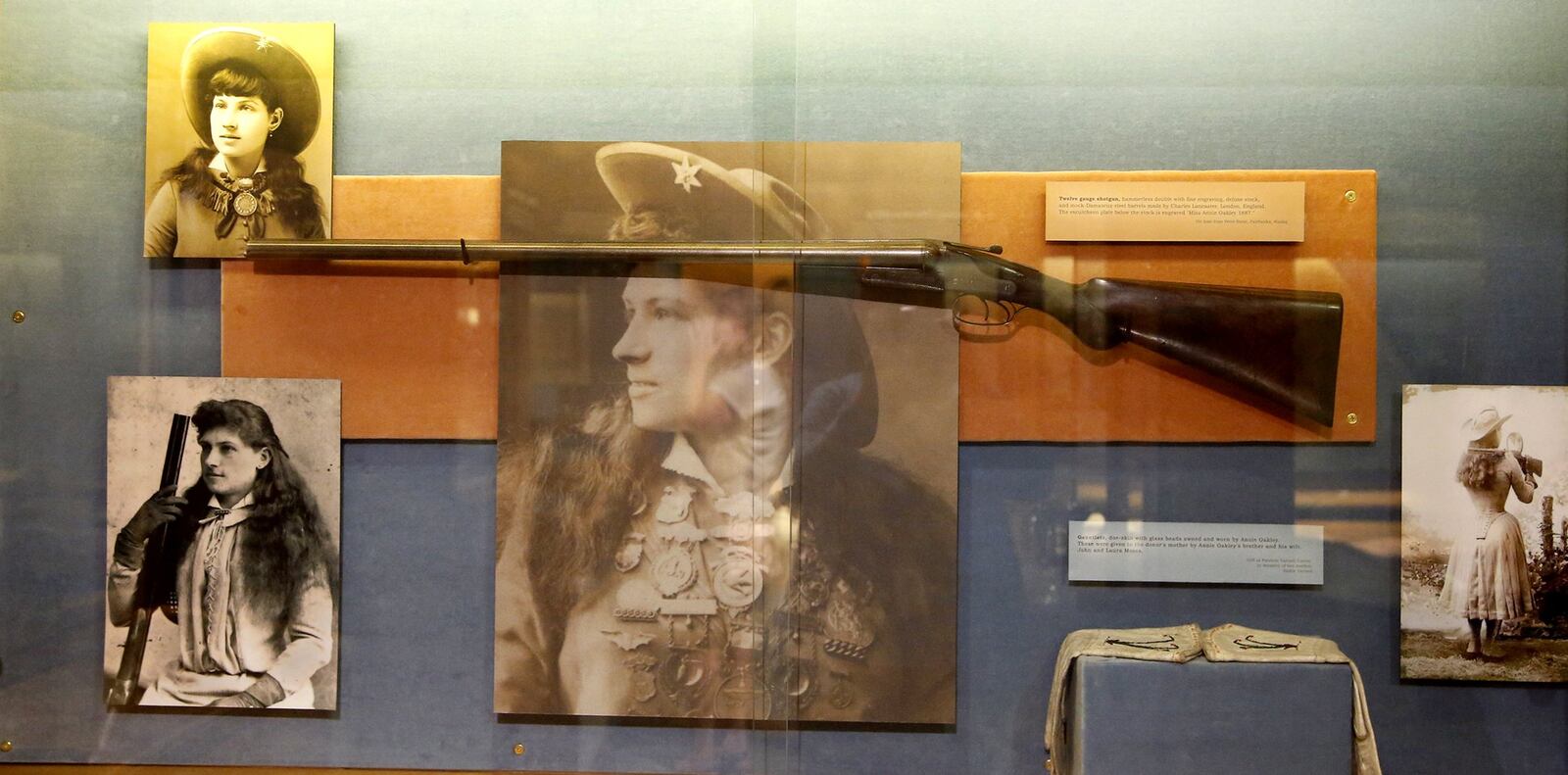 Eight of the rifles Annie Oakley used during her career are displayed at The Annie Oakley Center in Greenville including a shotgun that weighs only six pounds and was custom made to the proportions of her body by British gun maker Charles Lancaster. LISA POWELL / STAFF