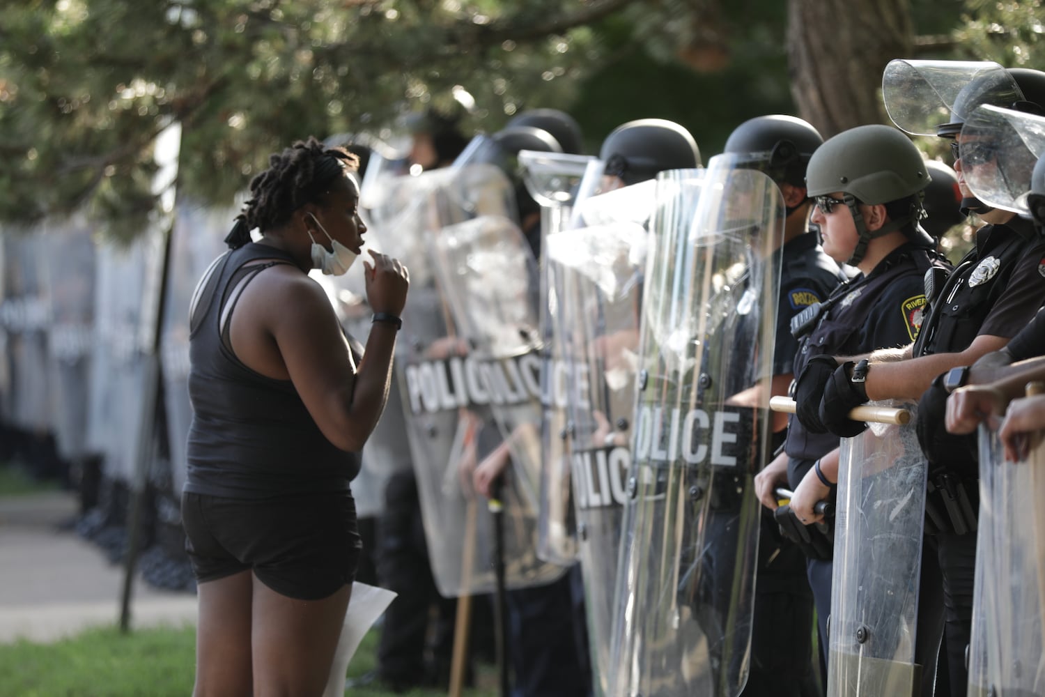 Protesters gather for an evening demonstration