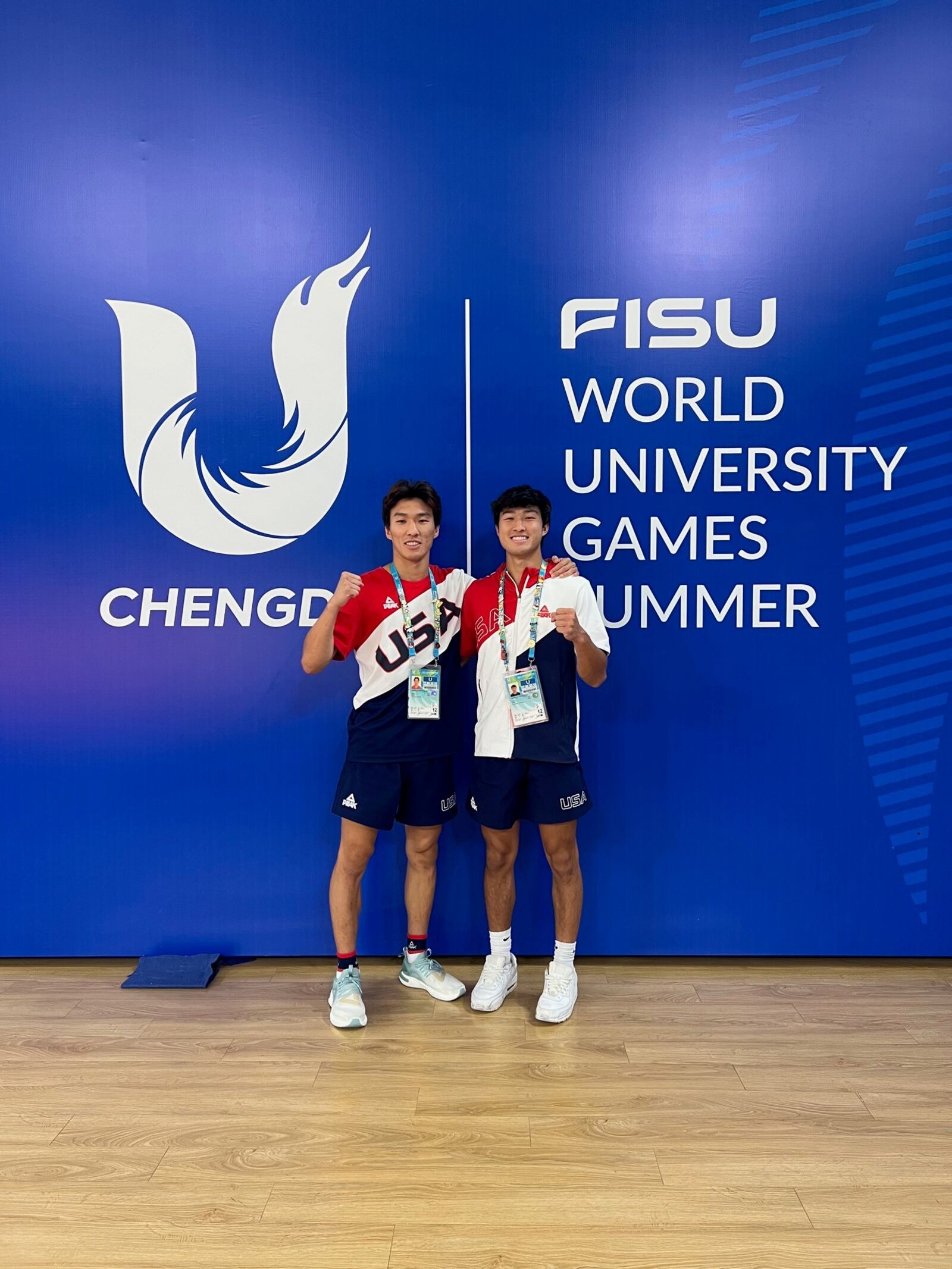 Vincent Meng and his brother Spencer at the 31st World University Games in Chengdu, China earlier this month. CONTRIBUTED