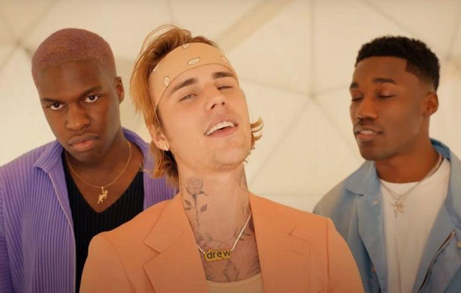 left to right: Daniel Caesar, Justin Bieber and Giveon in the music video "Peaches," produced by Jamee Ranta. Ranta, a Dayton native, is nominated for a Grammy for the video. SCREEN SHOT JUSTIN BIEBER/YOUTUBE COURTESY OF EMMANUEL BATES COMMUNICATIONS