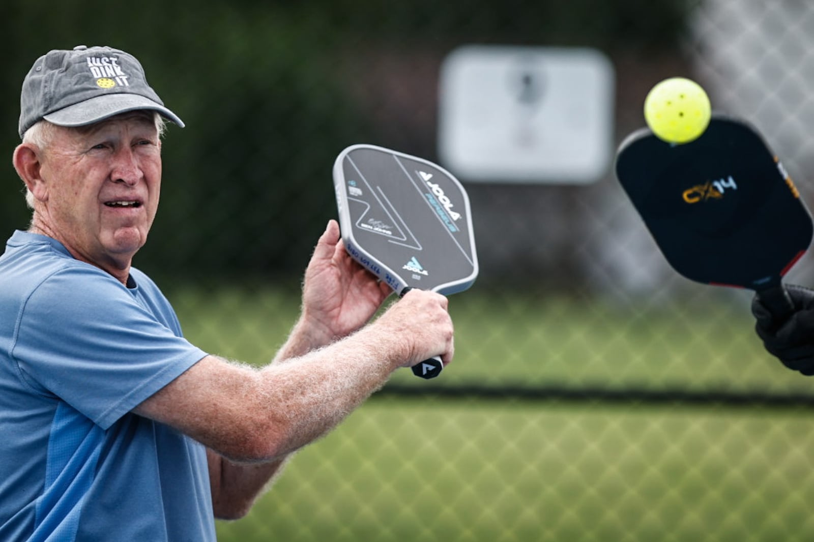 Jim Fife, from Wilmington plays pickleball at the J.F. Kennedy Park new pickleball courts in Kettering Monday July 3, 2023. JIM NOELKER/STAFF