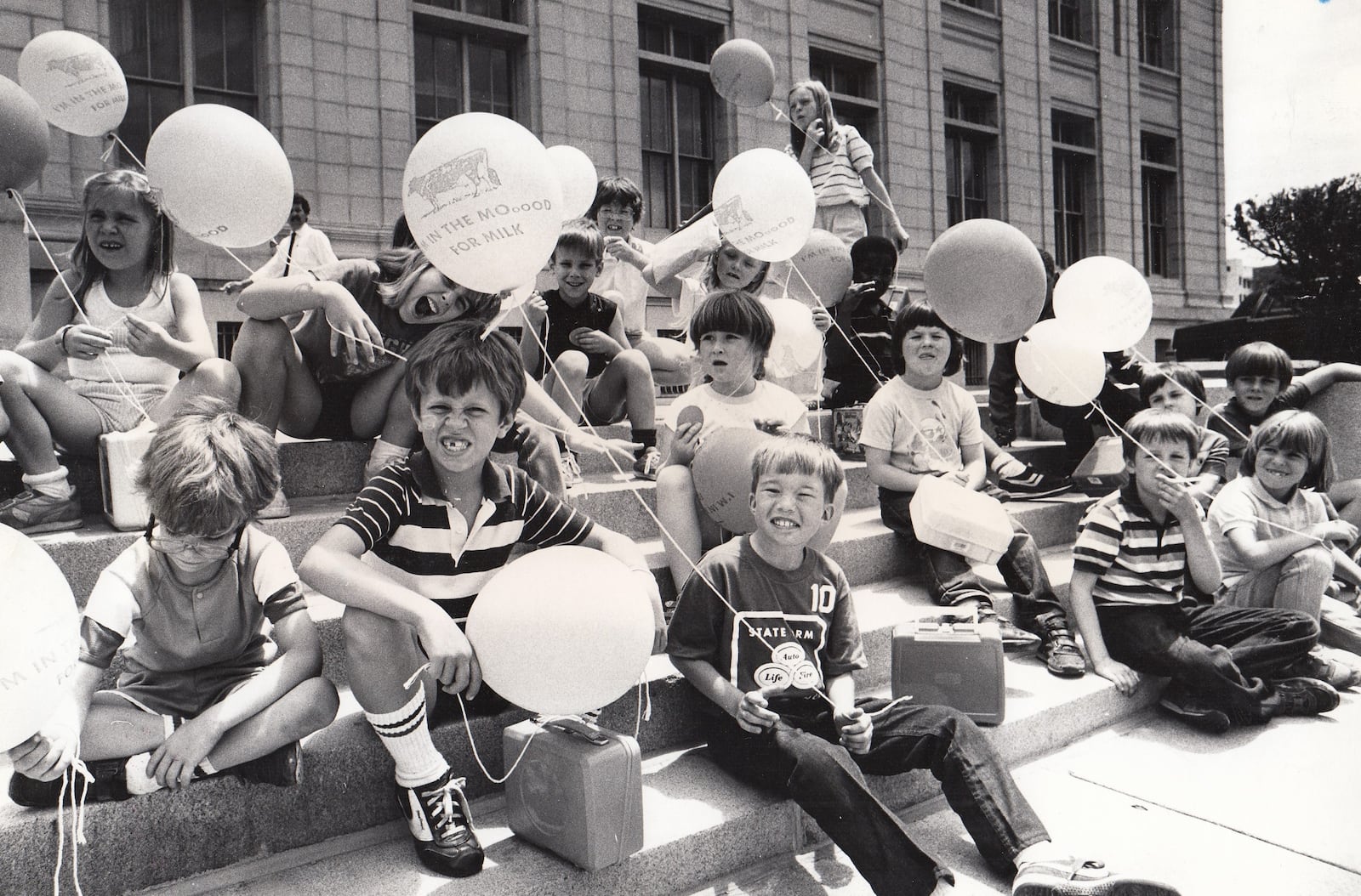 Children from the Creative World of Child Care in Huber Heights visit Courthouse Square for lunch and activities in June 1985.