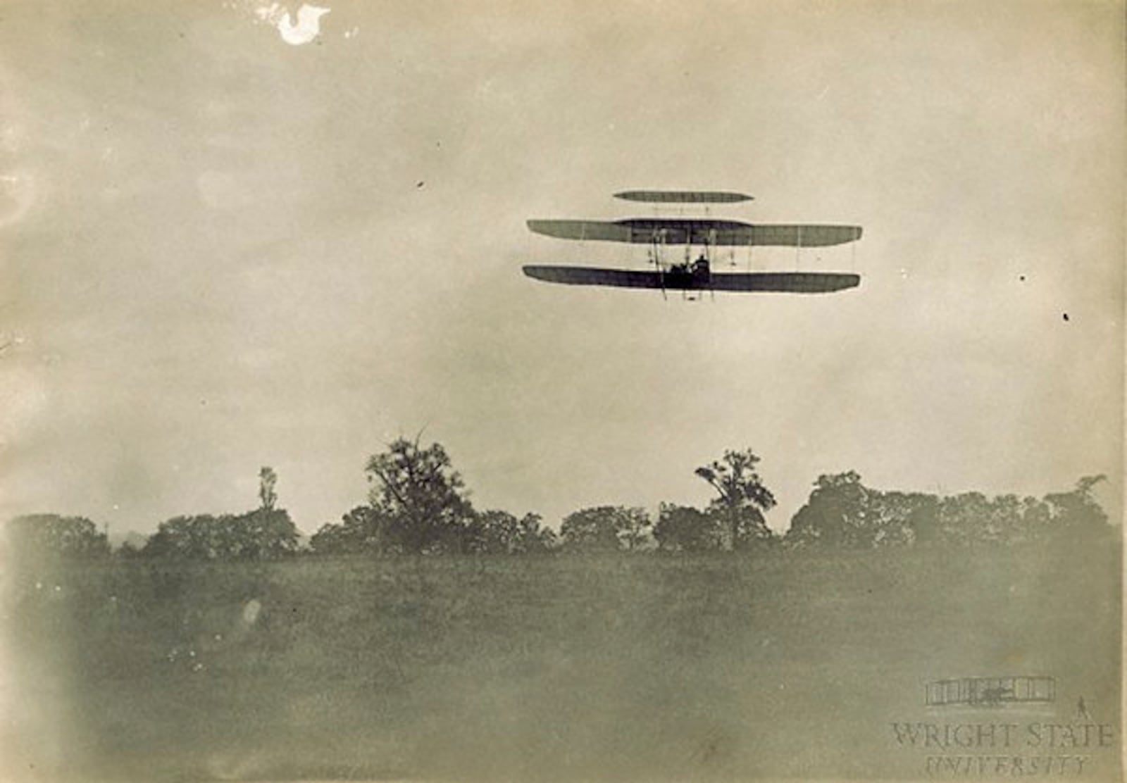 Orville Wright pilots the Wright 1905 Flyer during the 23rd flight at Huffman Prairie. 