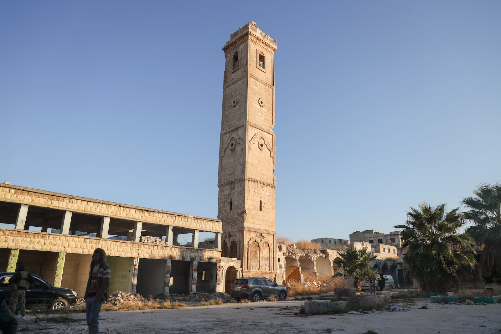 The 12th-century landmark, the Grand Mosque of Maarat al-Numan, southwest of Aleppo, is seen after opposition fighters took control of the town in Syria, on Saturday, Nov. 30, 2024.Thousands of Syrian insurgents have fanned out inside Syria's largest city Aleppo and large areas around previously controlled by the government with little resistance from troops.(AP Photo/Omar Albam)