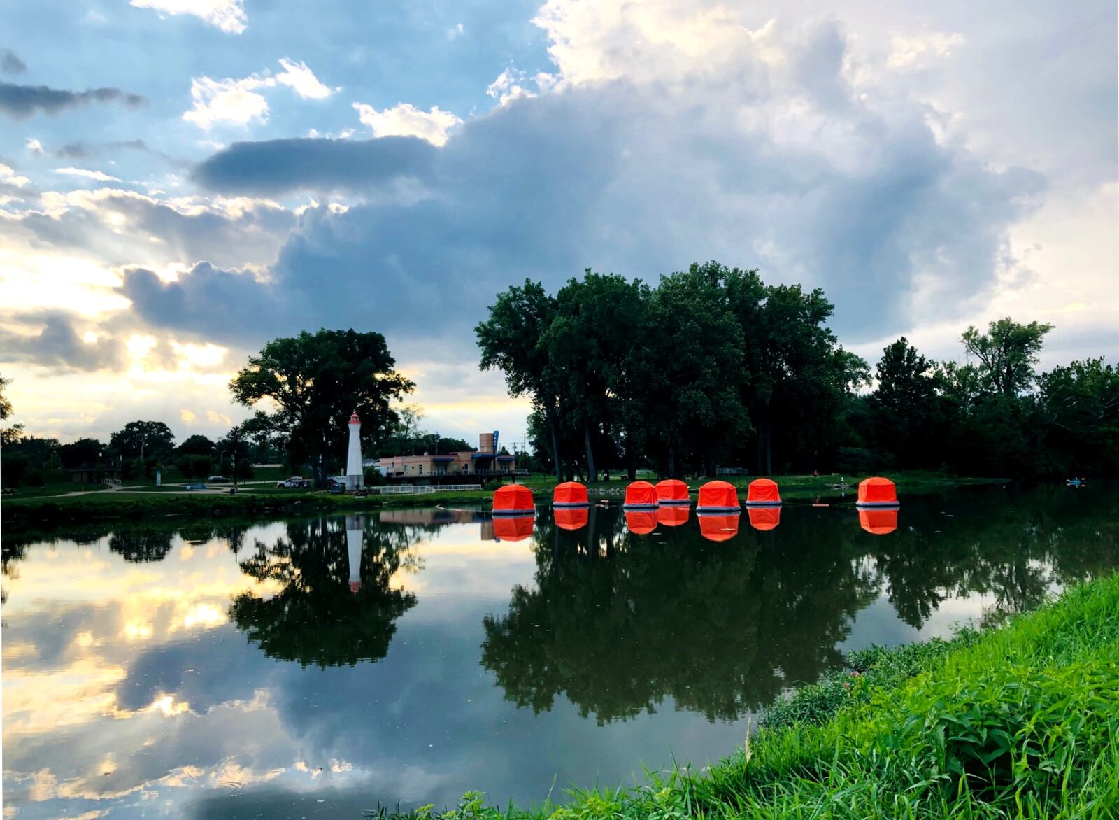 Float Troy on the Great Miami River is a series of inflatable floating tents anchored at Treasure Island Park. CONTRIBUTED